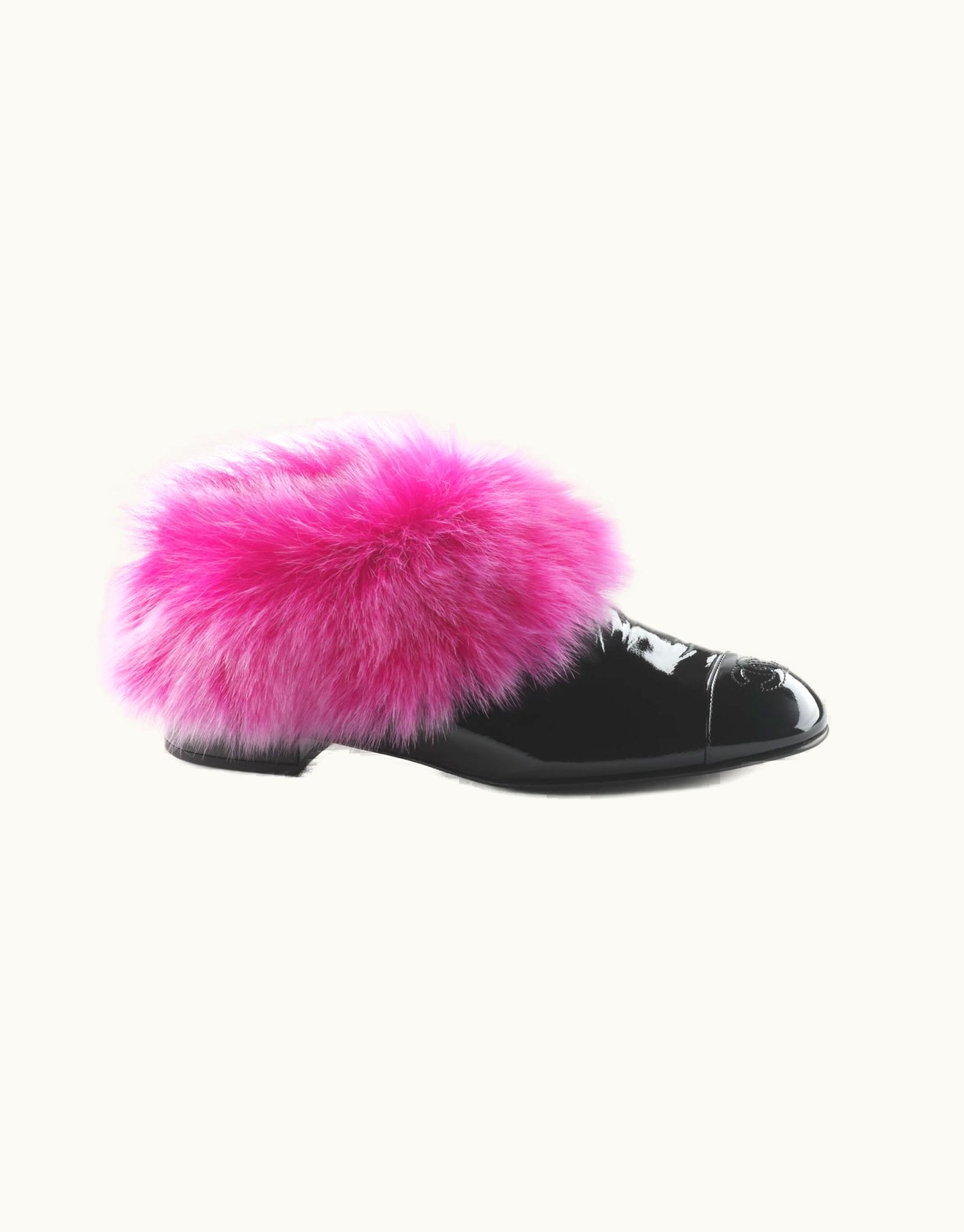 Chanel Chanel Short Boots - Patent Lambskin & Shearling Lambskin, Black & Pink