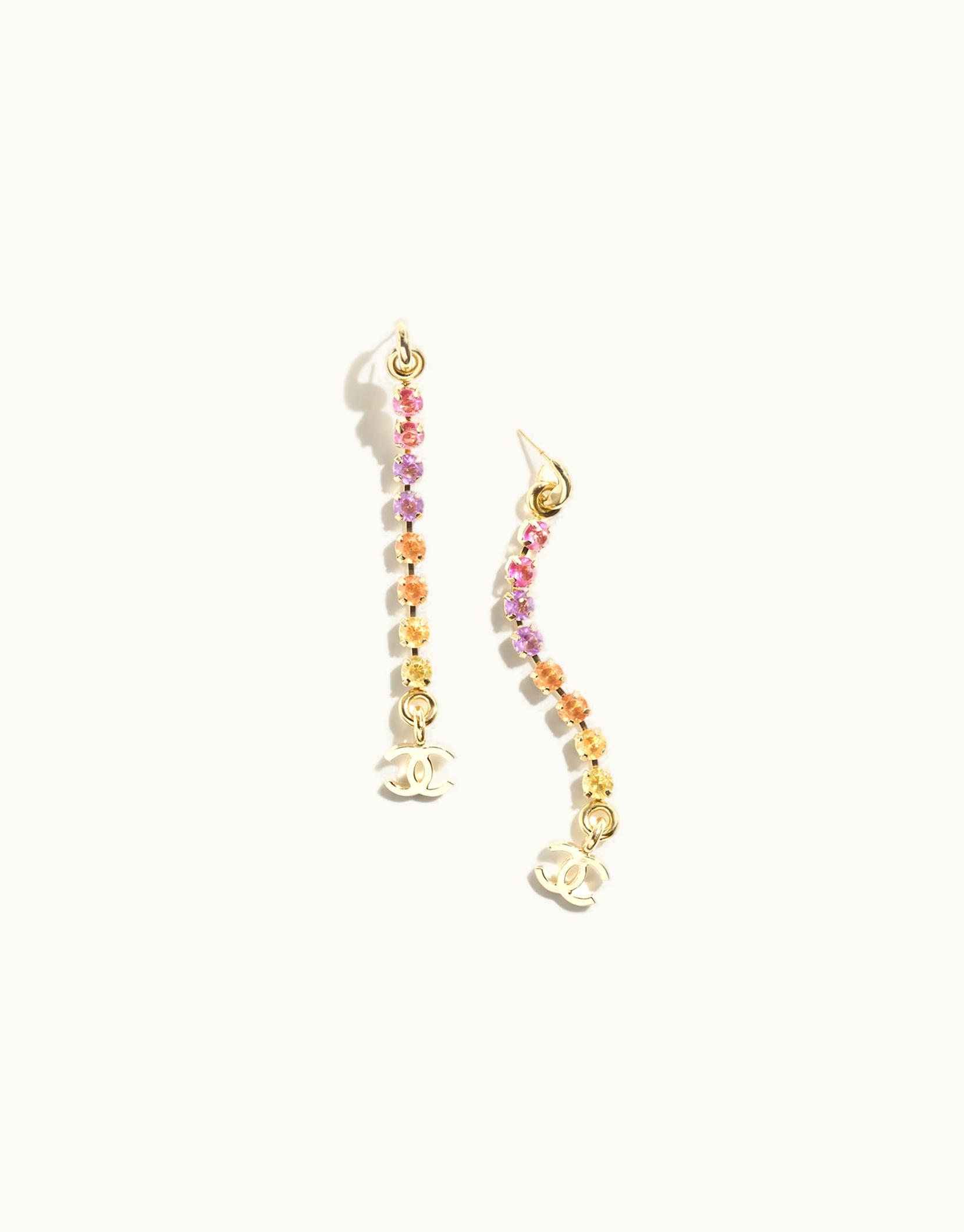 Chanel Chanel Pendant Earrings - Metal & Strass, Gold, Pink, Orange, Purple & Yellow