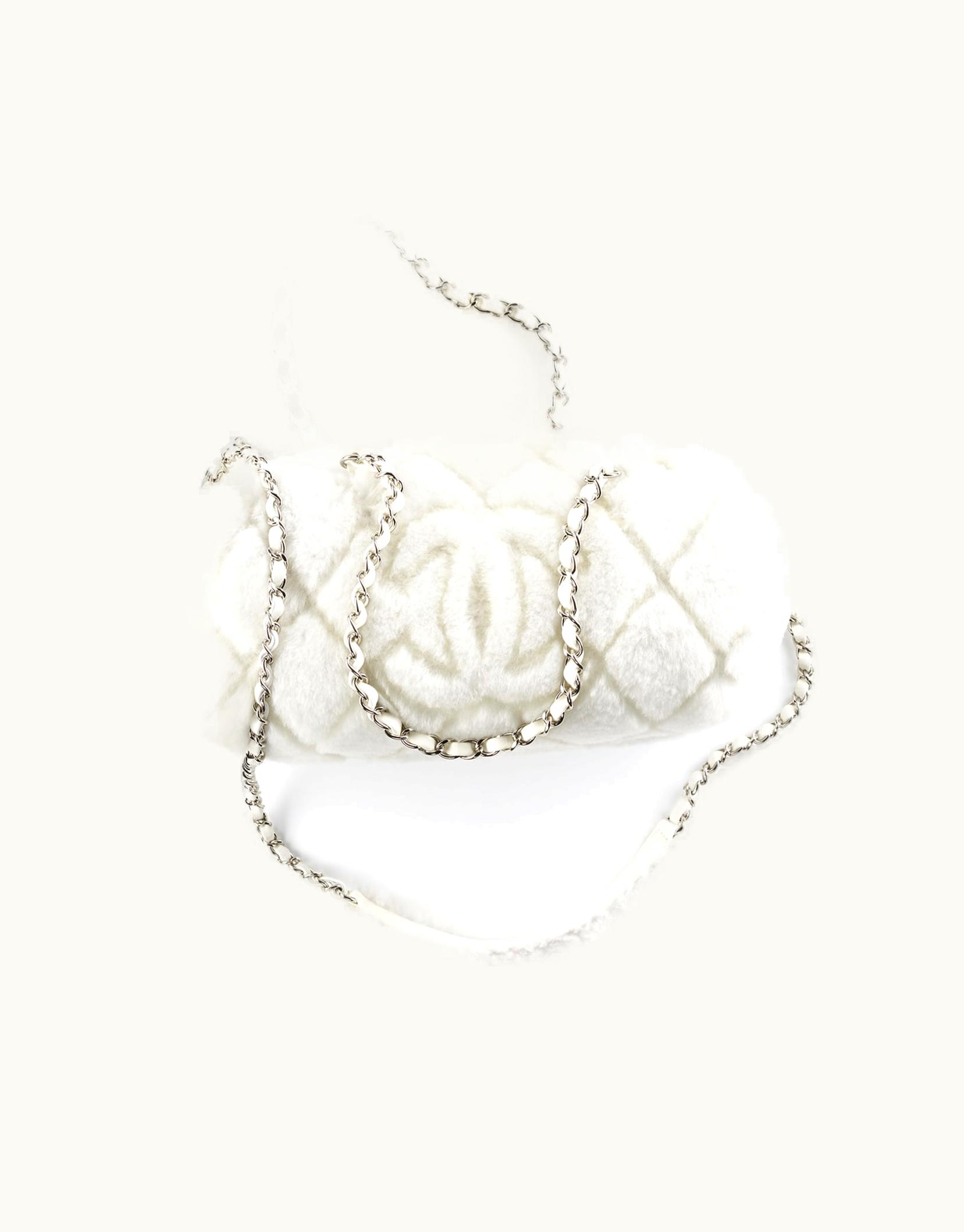 Chanel Chanel Small Bowling Bag, Shearling Lambskin & Silver-Tone Metal, White