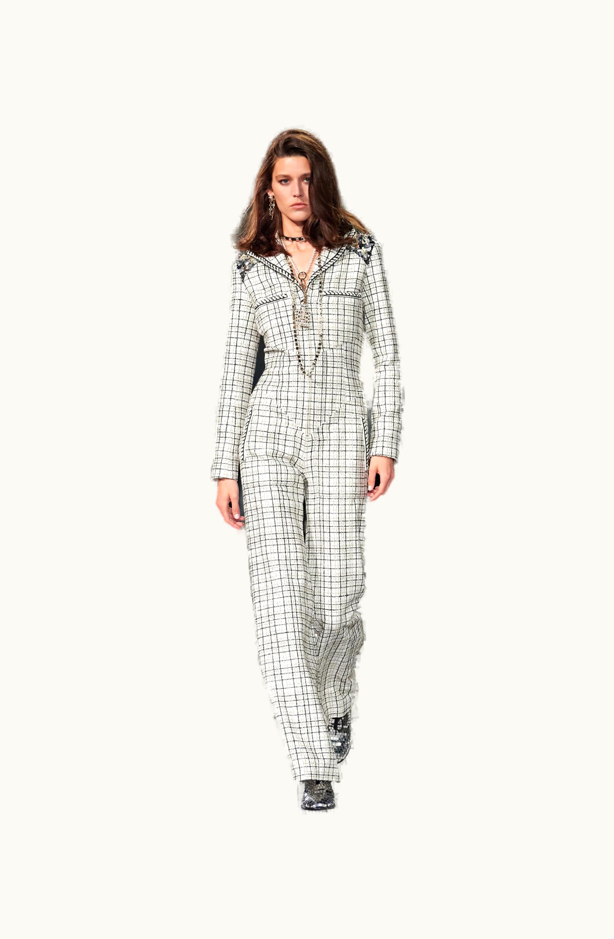 Chanel Chanel Jumpsuit - Embroidered Iridescent Cotton Tweed, White, Black, Gold & Silver