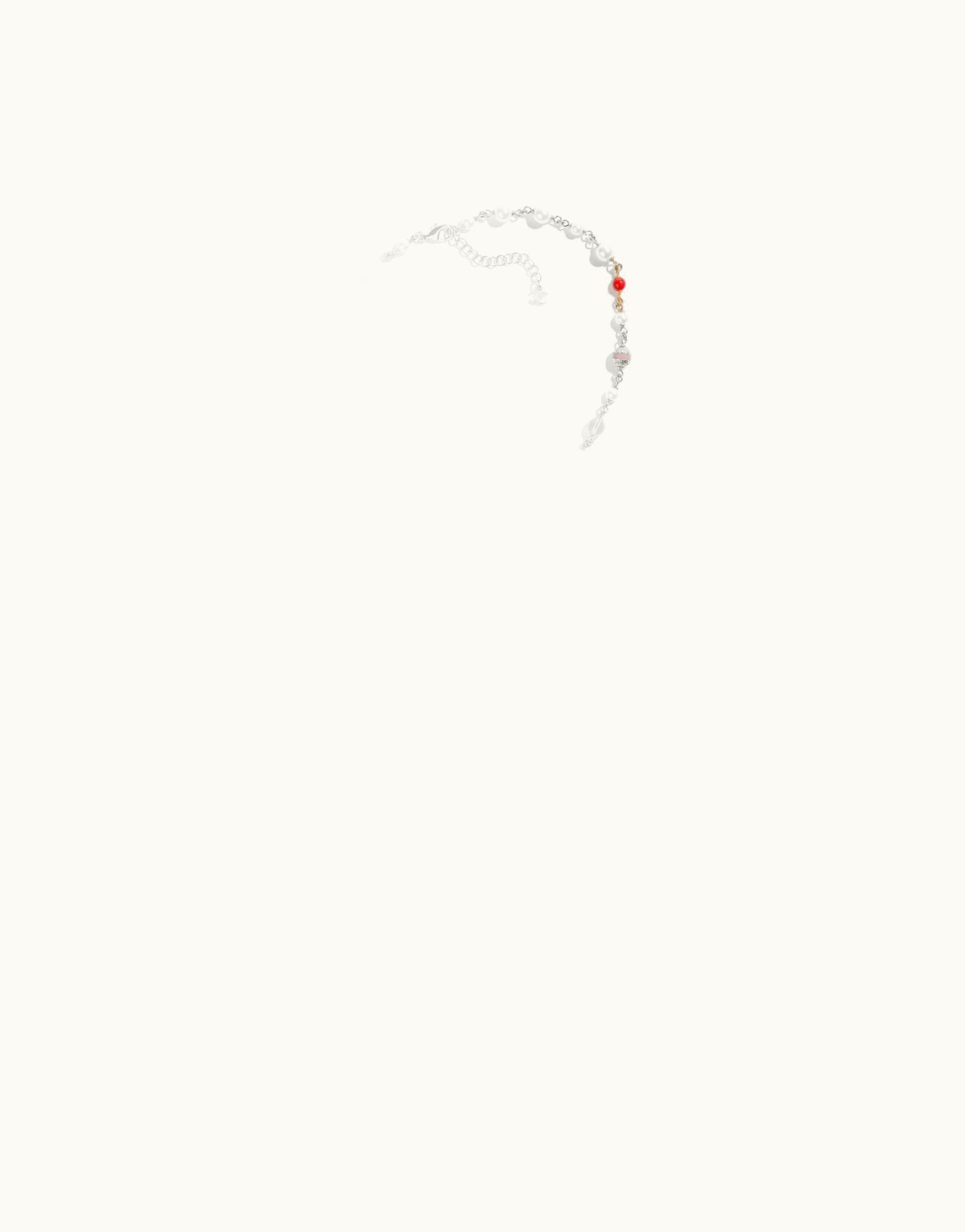 Chanel Chanel Long Necklace - Metal, Glass Pearls & Natural Stones, Gold, Pearly White, Red & Pink