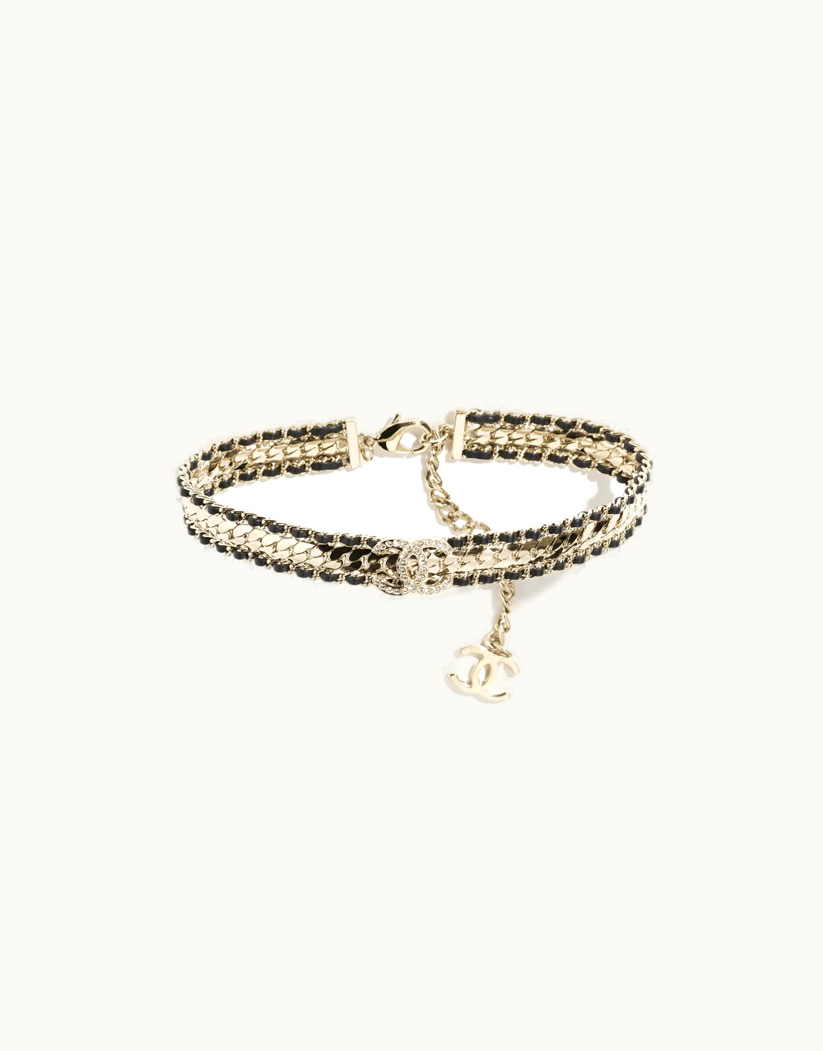 Chanel Chanel Choker - Metal, Lambskin & Strass, Gold, Black & Crystal