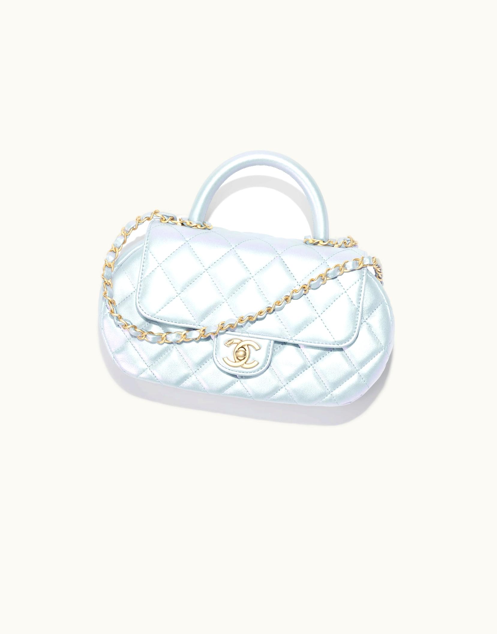 Chanel Chanel Bag With Top Handle, Pearly Lambskin & Gold-Tone Metal, Light Blue