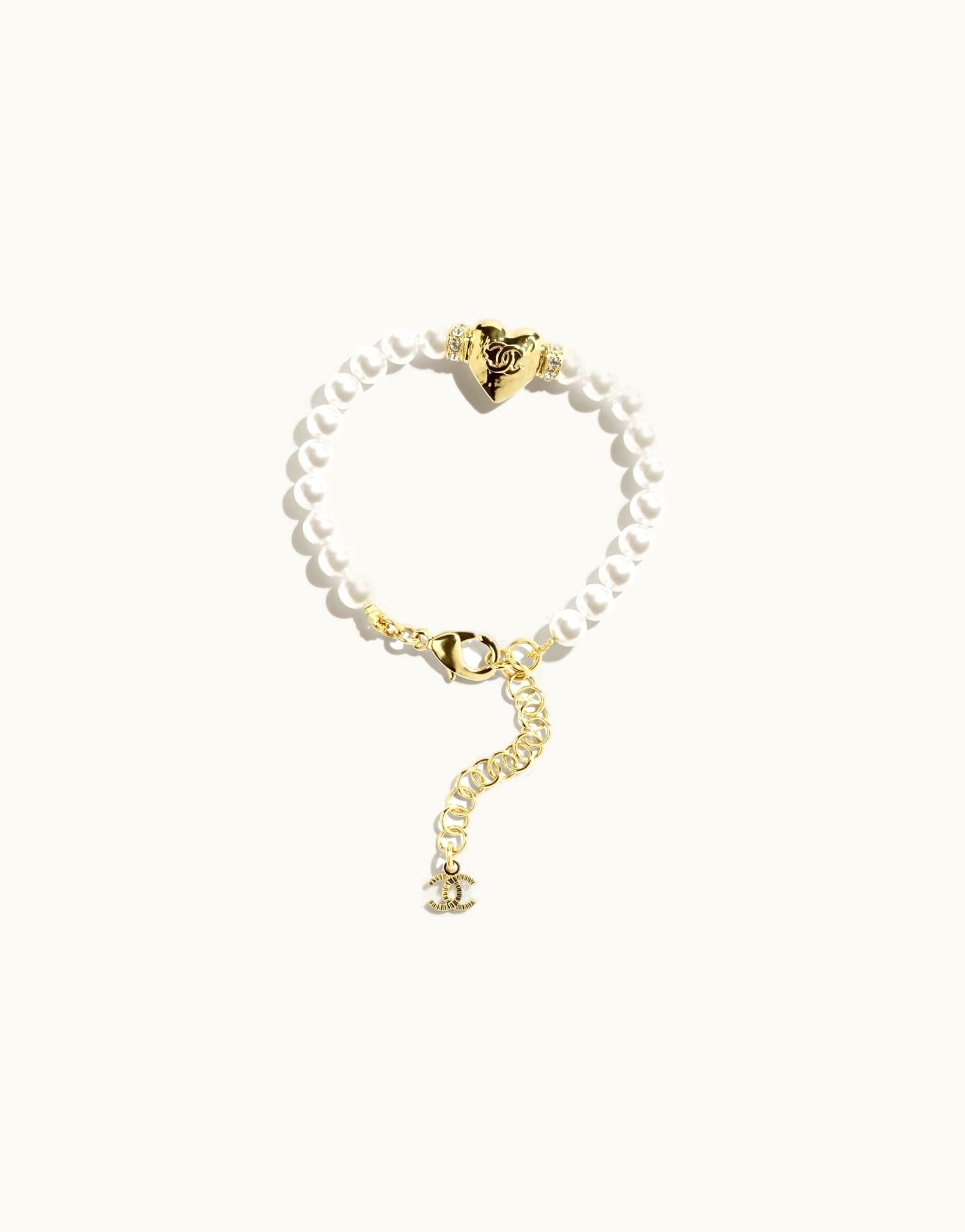 Chanel Chanel Bracelet - Metal, Glass Pearls & Strass, Gold, Pearly White & Crystal