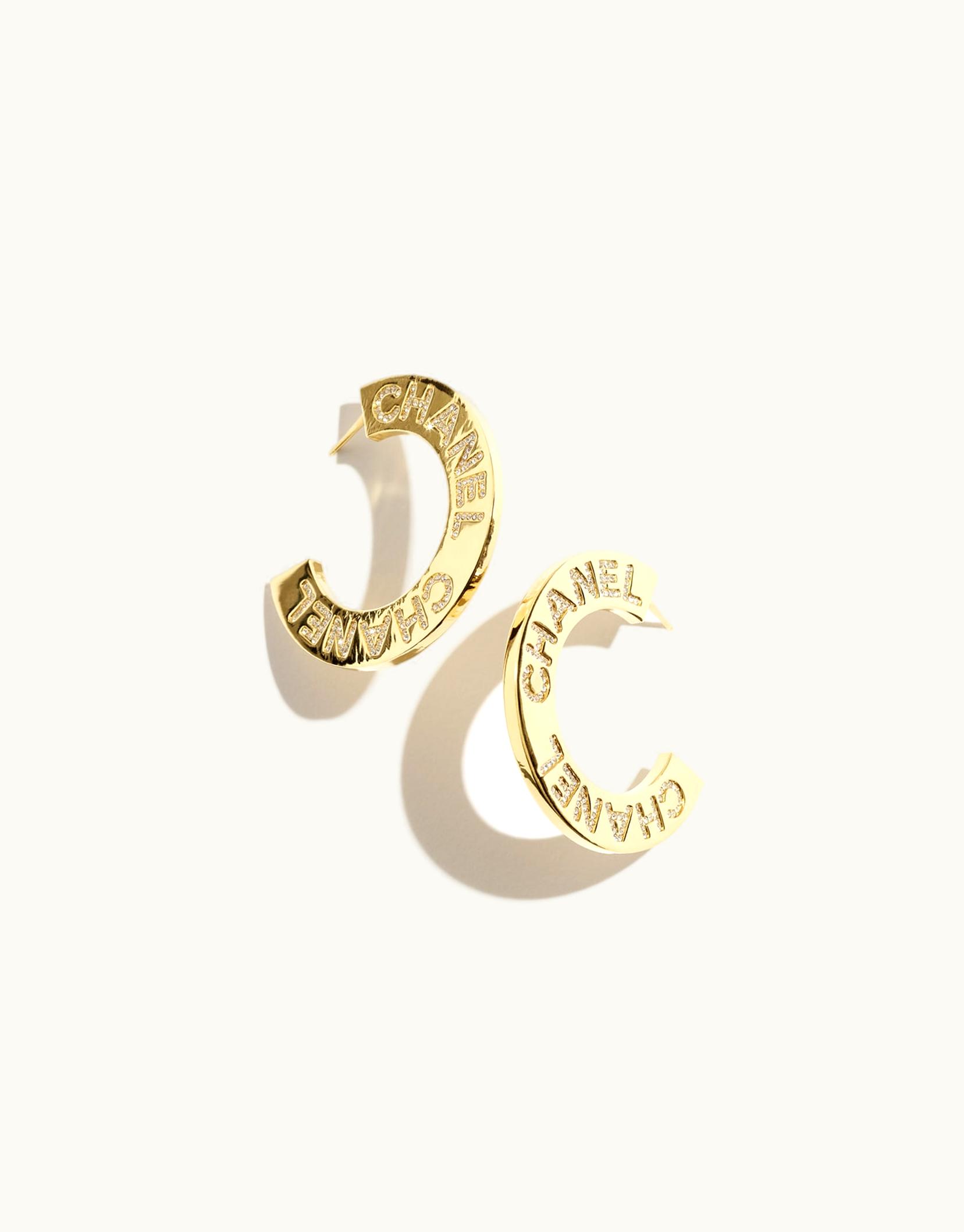 Chanel Chanel Hoop Earrings - Metal & Strass, Gold & Crystal Gold & Crystal