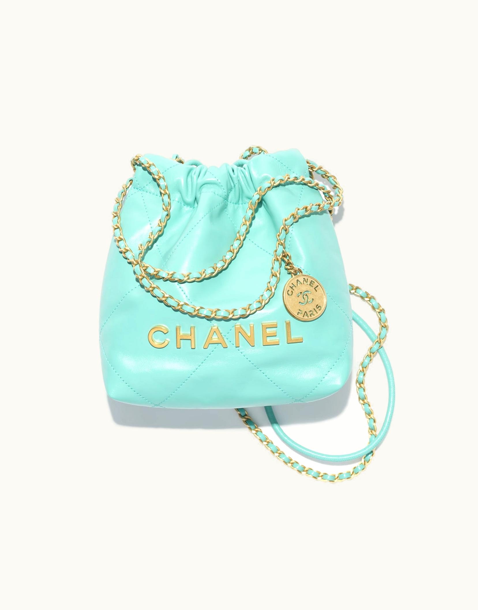 Chanel Chanel 22 Mini Handbag, Shiny Calfskin & Gold-Tone Metal, Turquoise