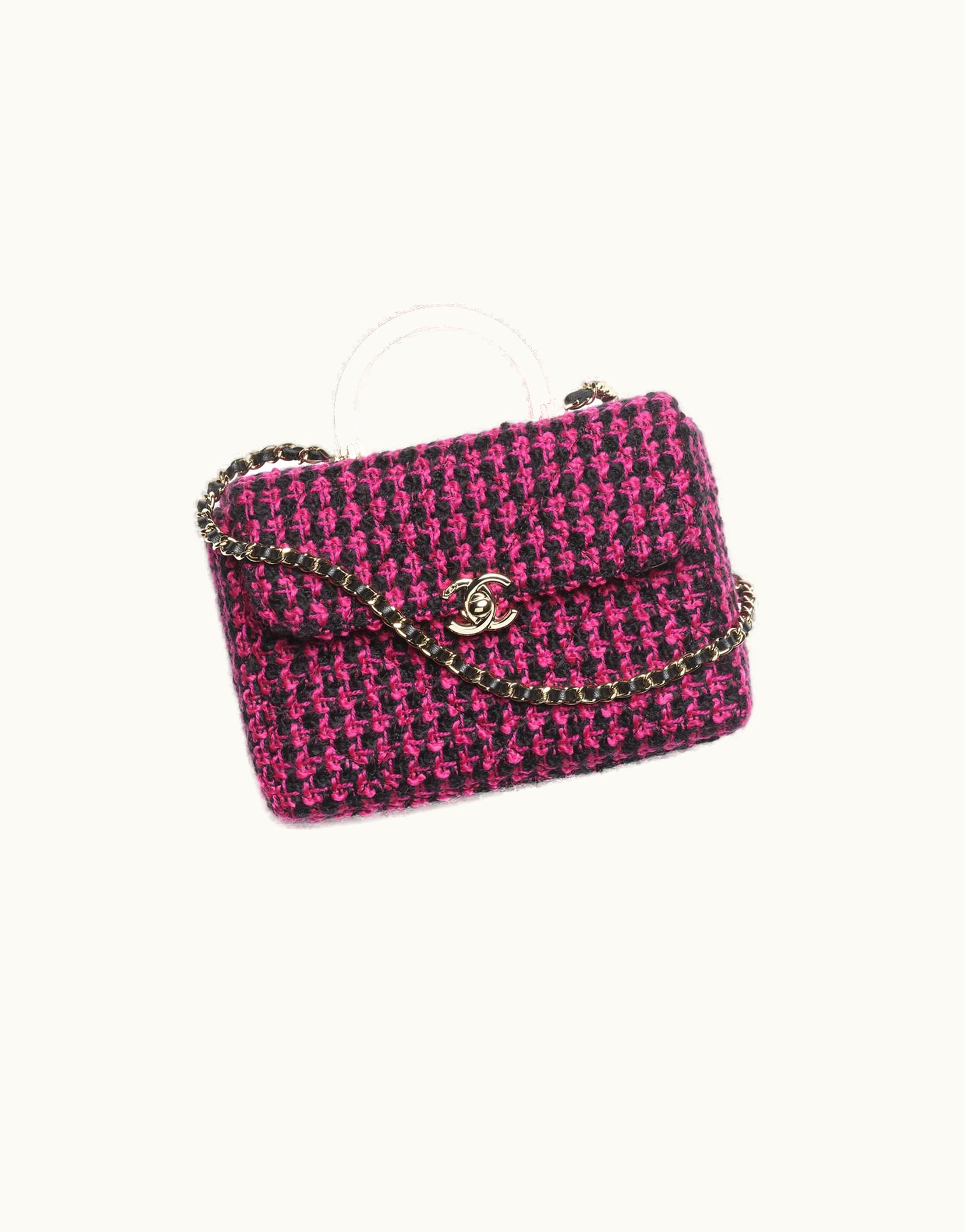Chanel Chanel Small Box Bag, Wool Tweed & Gold-Tone Metal, Fuchsia & Black