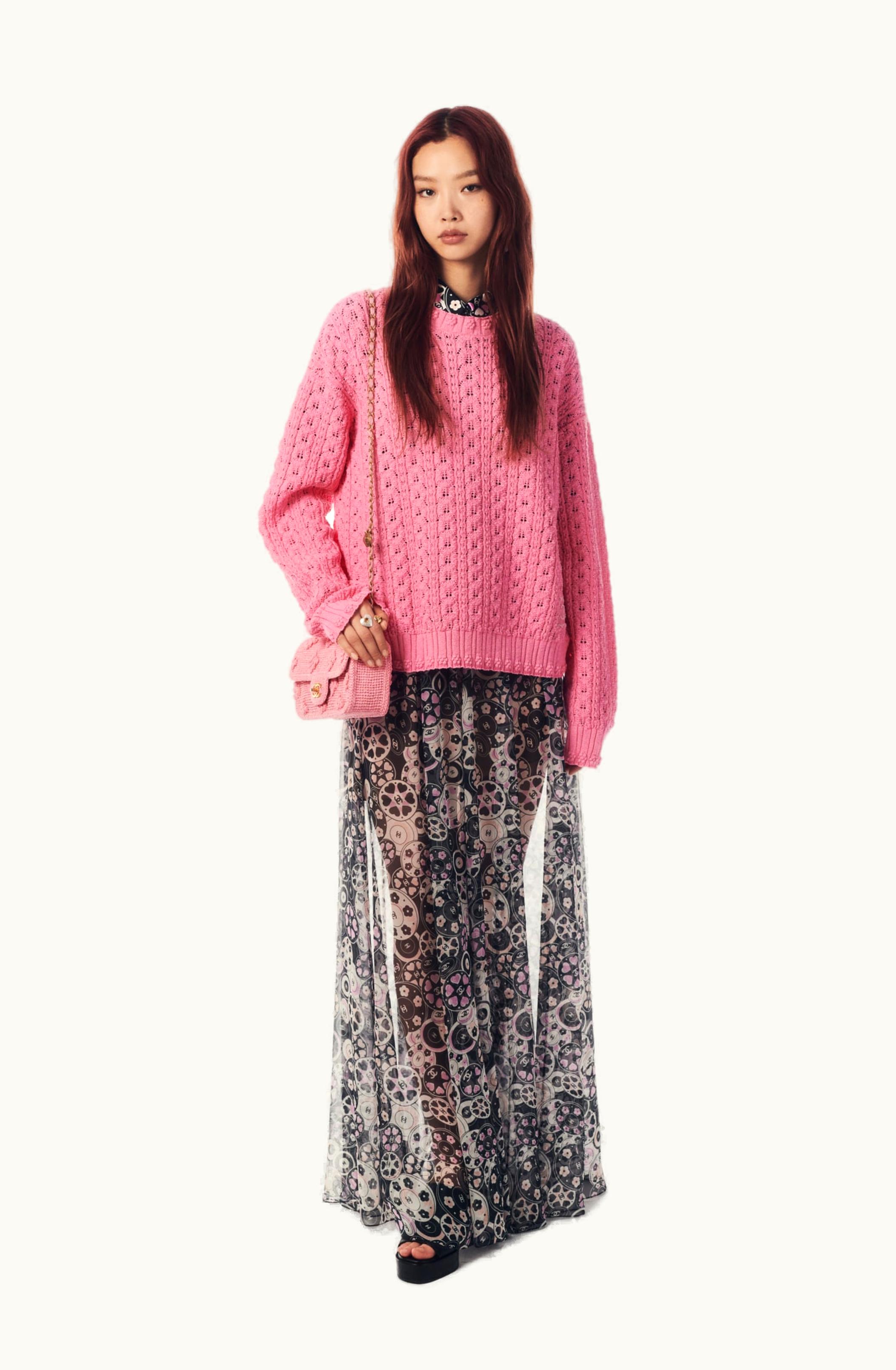 Chanel Chanel Blouse - Printed Silk Muslin, Black, Ecru, Pink & Coral Black, Ecru, Pink & Coral