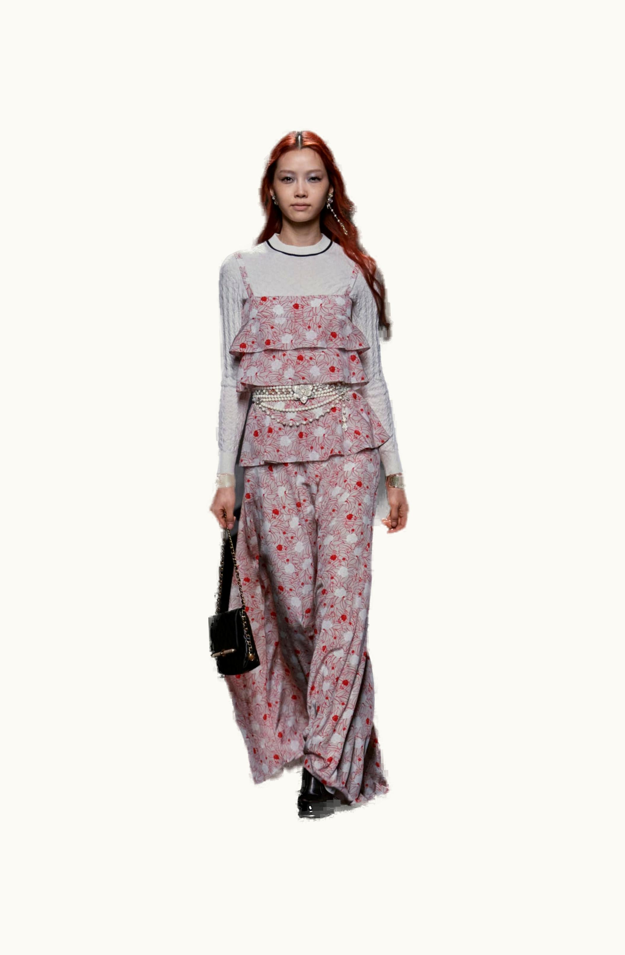 Chanel Chanel Dress - Printed Crêpe De Chine, Beige, Red & White Beige, Red & White
