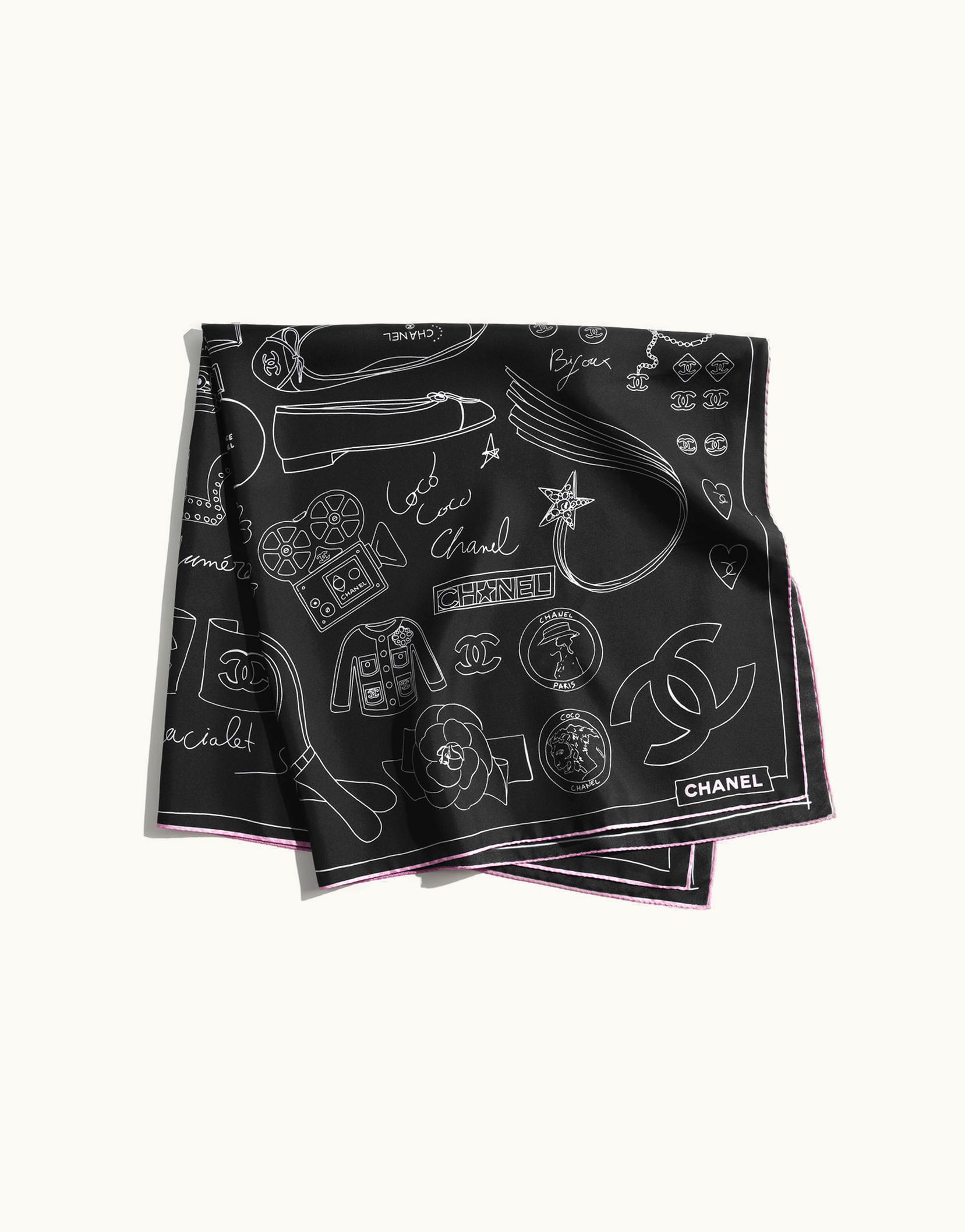 Chanel Chanel Square Scarf - Silk Twill, Black & Light Pink Black & Light Pink