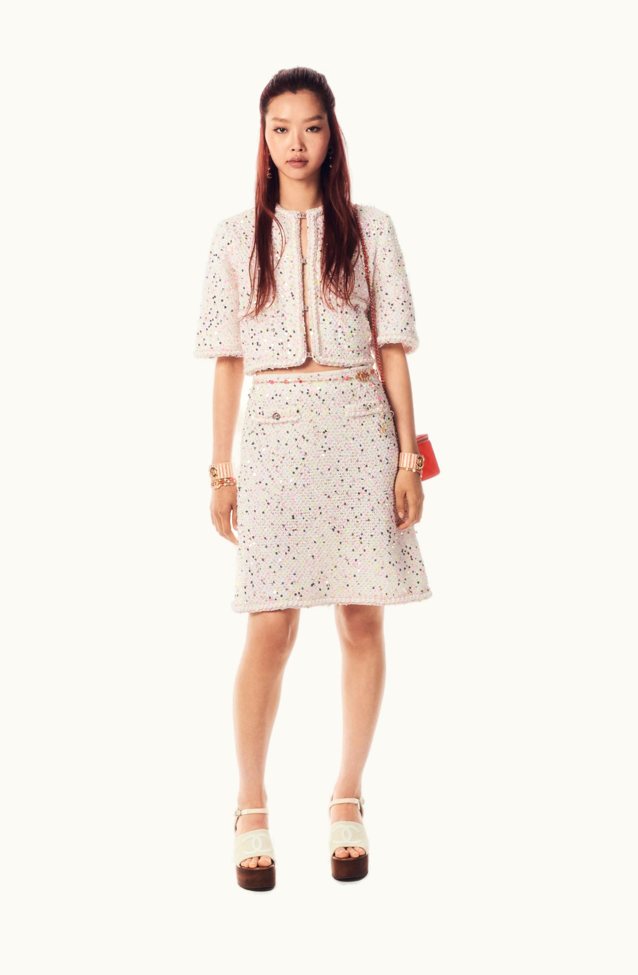 Chanel Chanel Jacket - Glittered Cotton & Mixed Fibers, White & Multicolor White & Multicolor