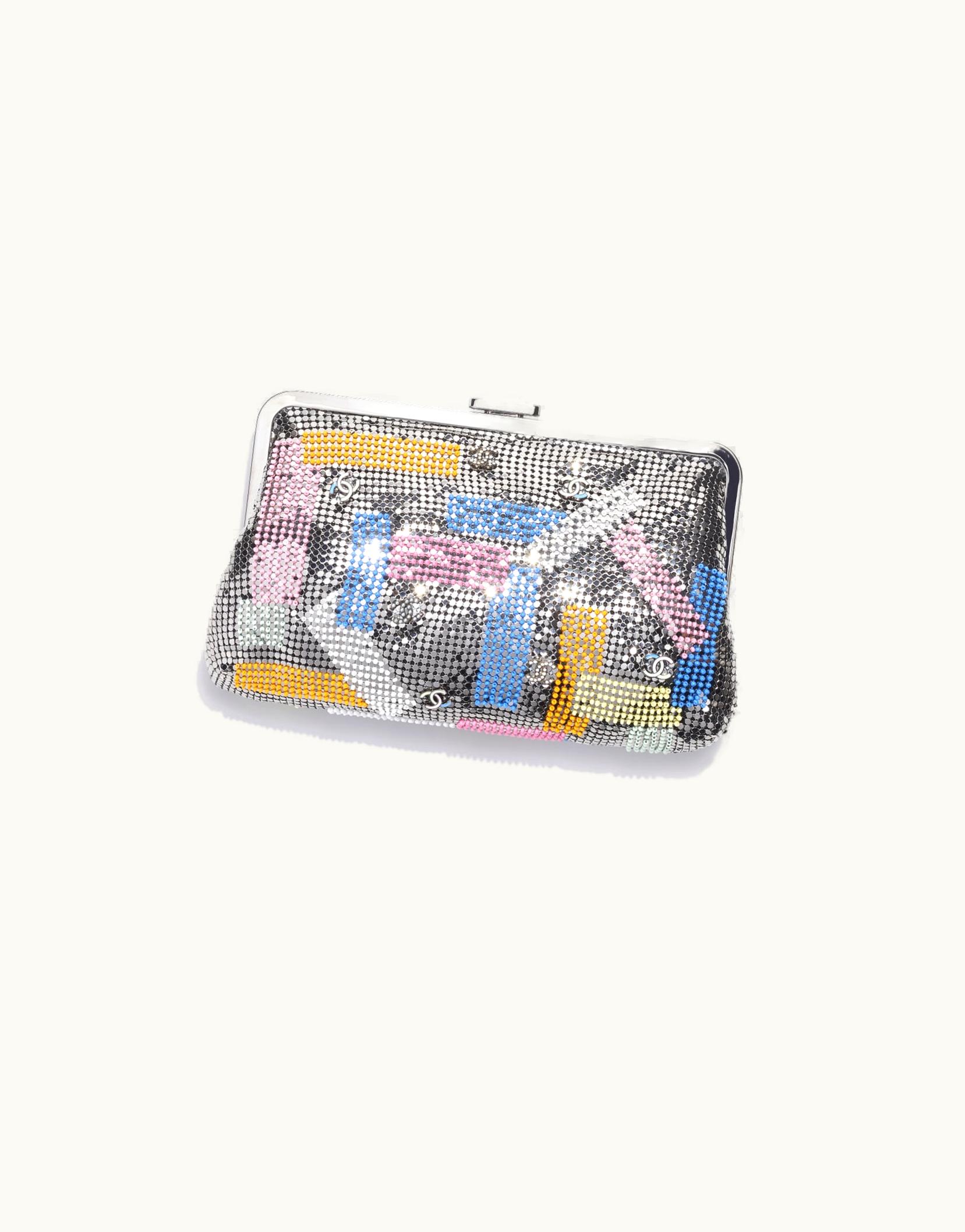 Chanel Chanel Clutch, Embroidered Metallic Mesh, Imitation Pearls & ruthenium-finish Metal, Silver & Multicolor Silver & Multicolor