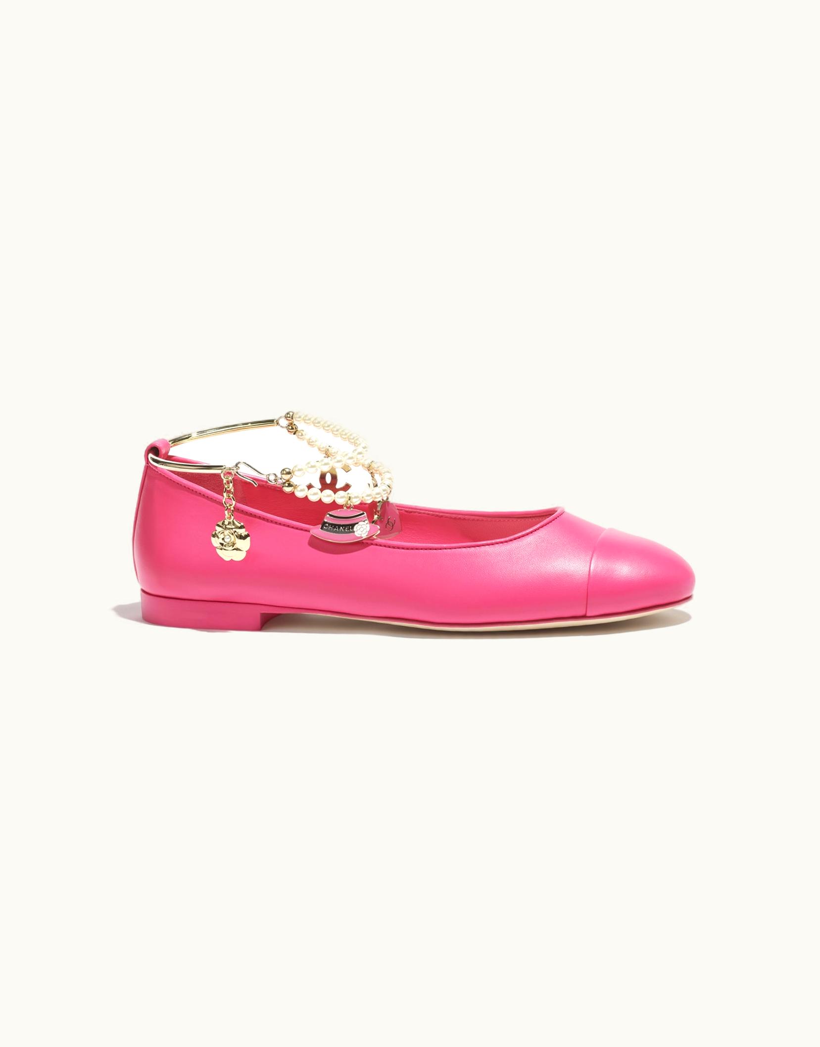 Chanel Chanel Ballet Flats - Lambskin, Metal & Imitation Pearls, Dark Pink Dark Pink