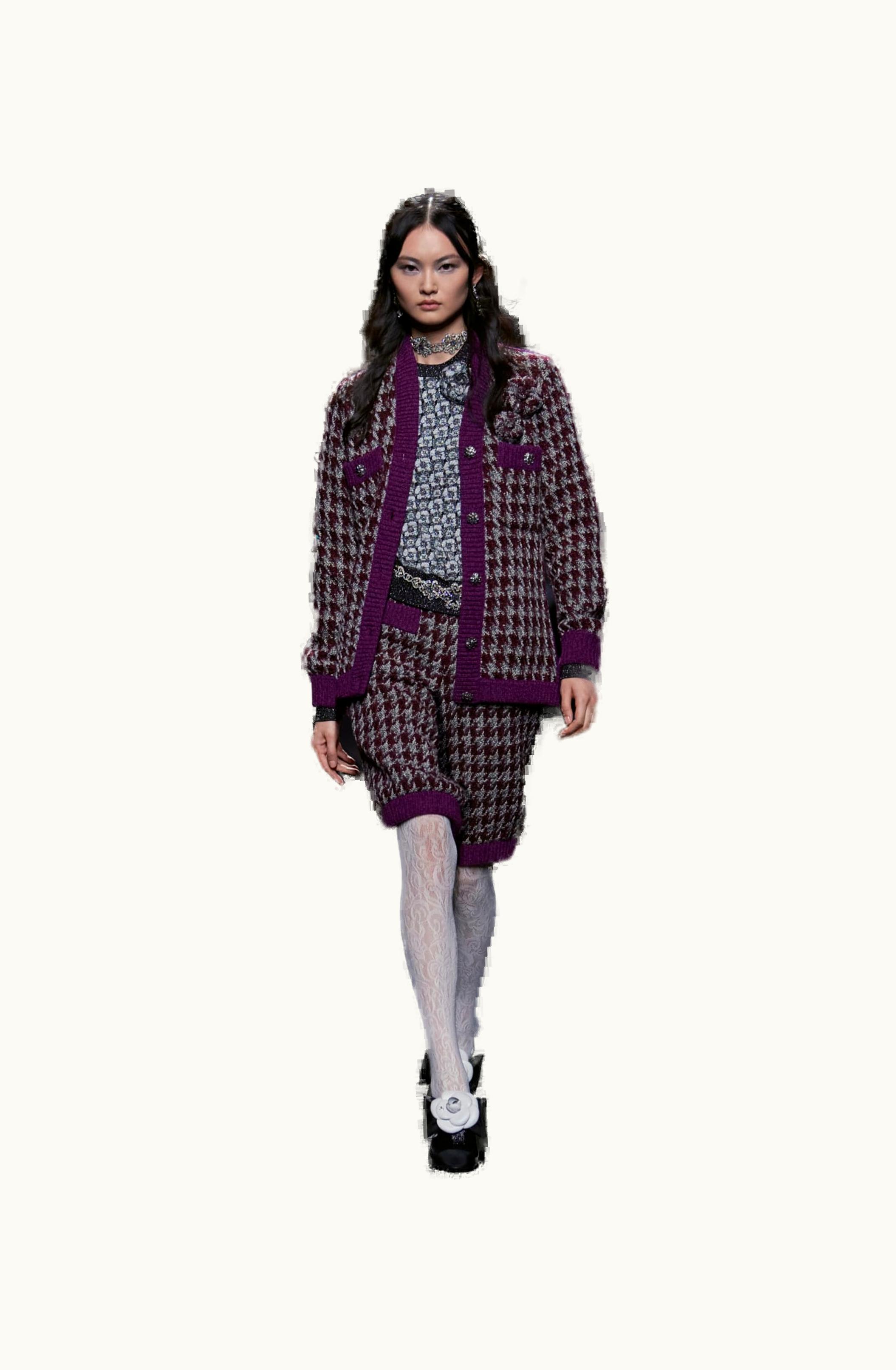 Chanel Chanel Bermuda Shorts - Wool Tweed, Wool & Cashmere, Purple, Burgundy, Grey & Black Purple, Burgundy, Grey & Black