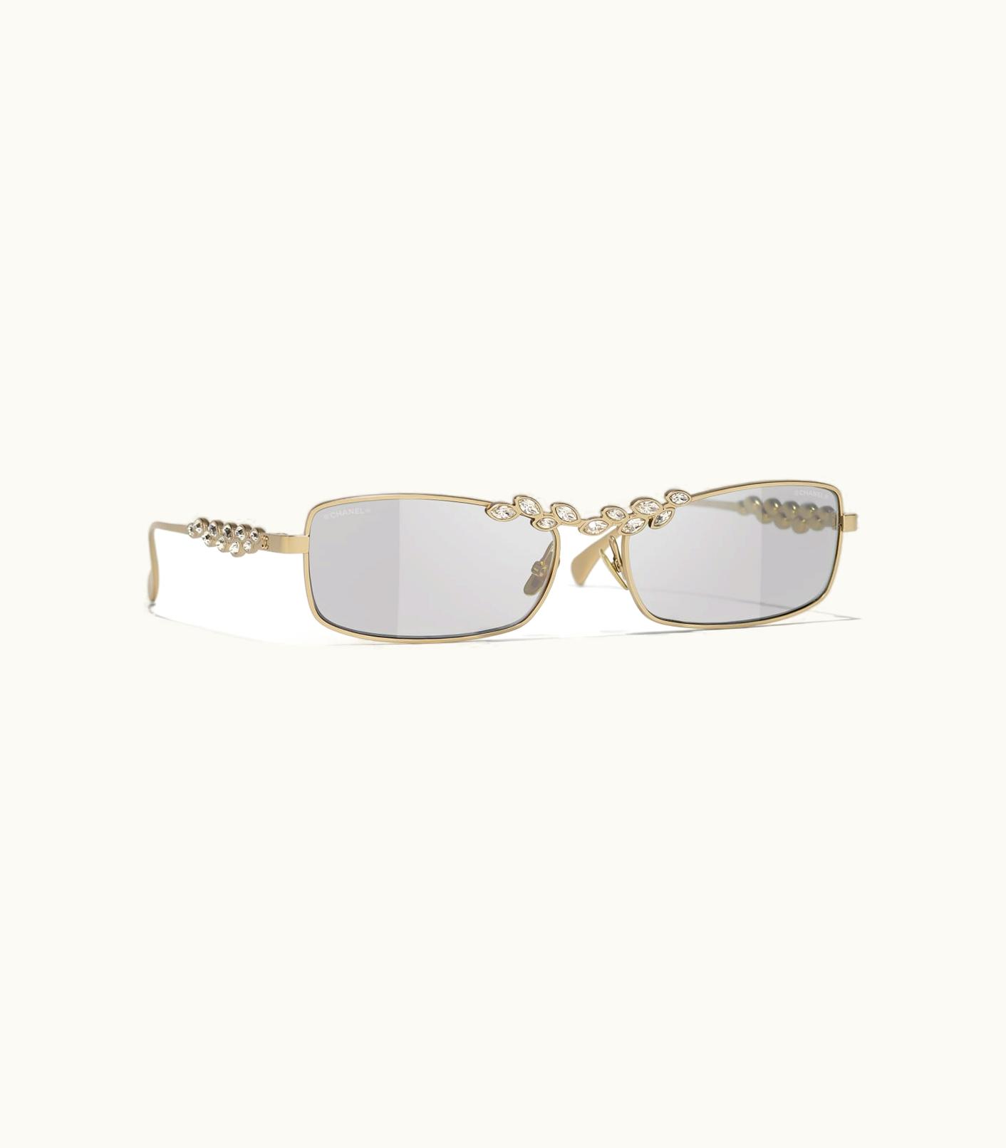 Chanel Chanel Sunglasses: Rectangle Sunglasses, Metal & Strass Gold Beige