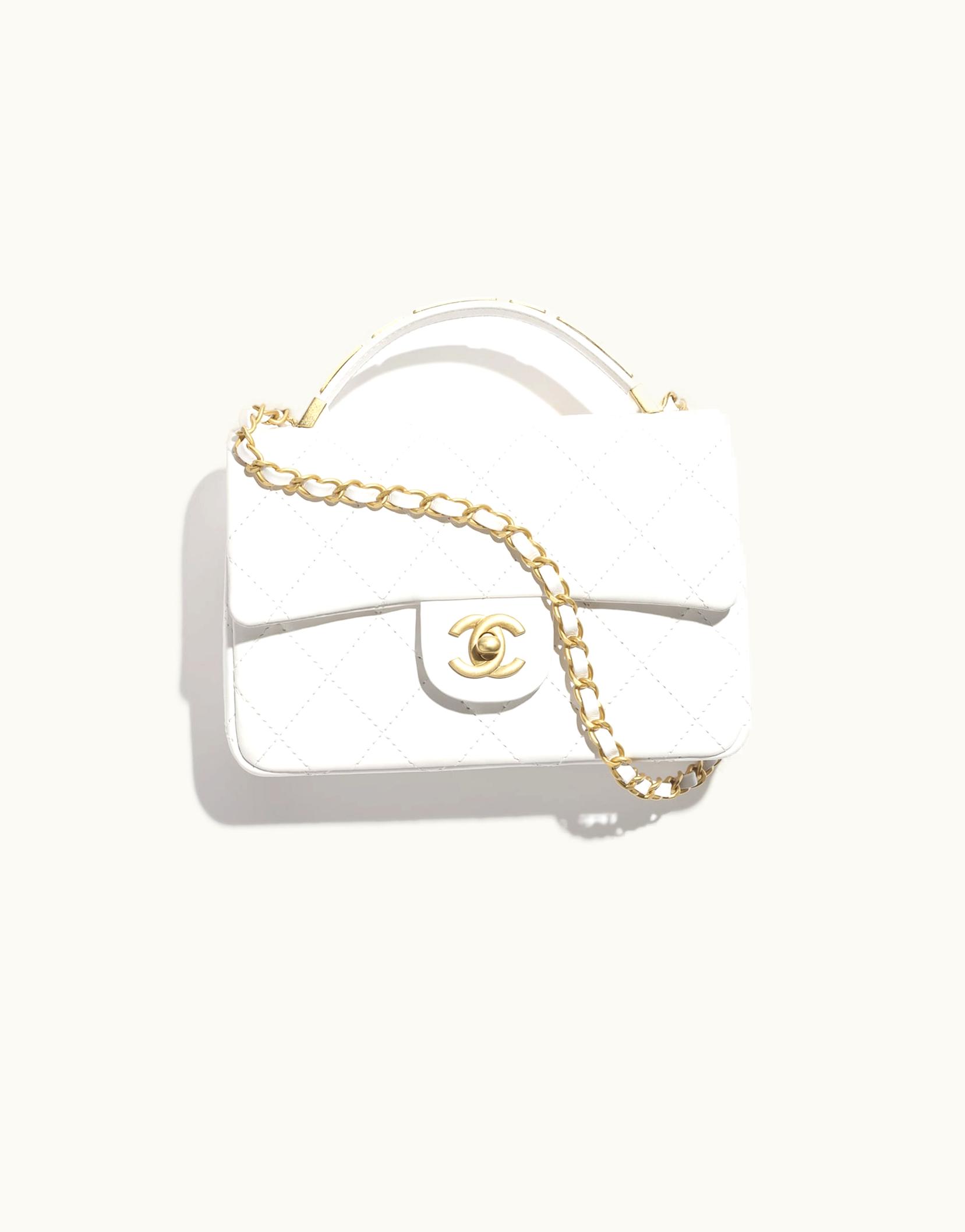 Chanel Chanel Small Flap Bag With Top Handle, Calfskin & Gold-Tone Metal, White White