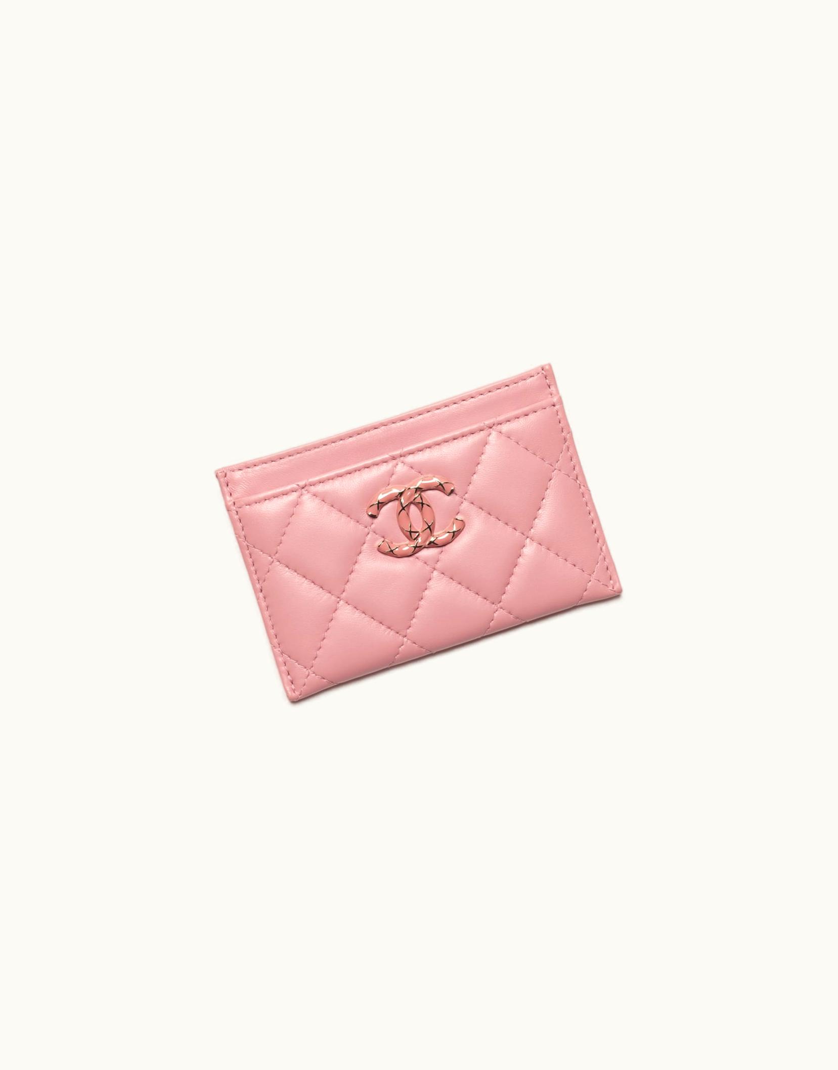 Chanel Chanel Card Holder - Lambskin, Enamel & Gold-Tone Metal, Coral Pink