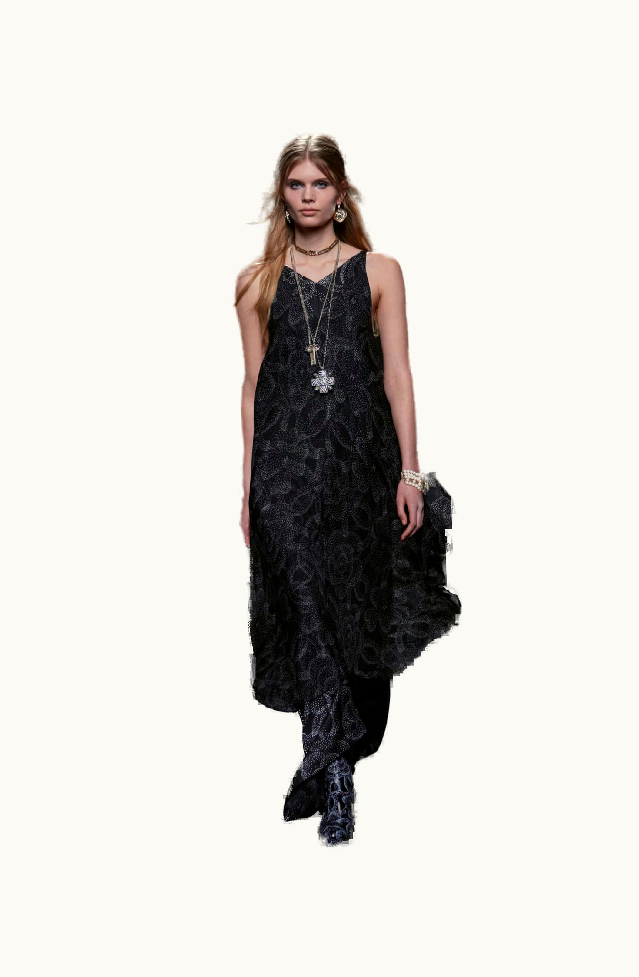Chanel Chanel Dress - Printed Silk Muslin, Black & Silver