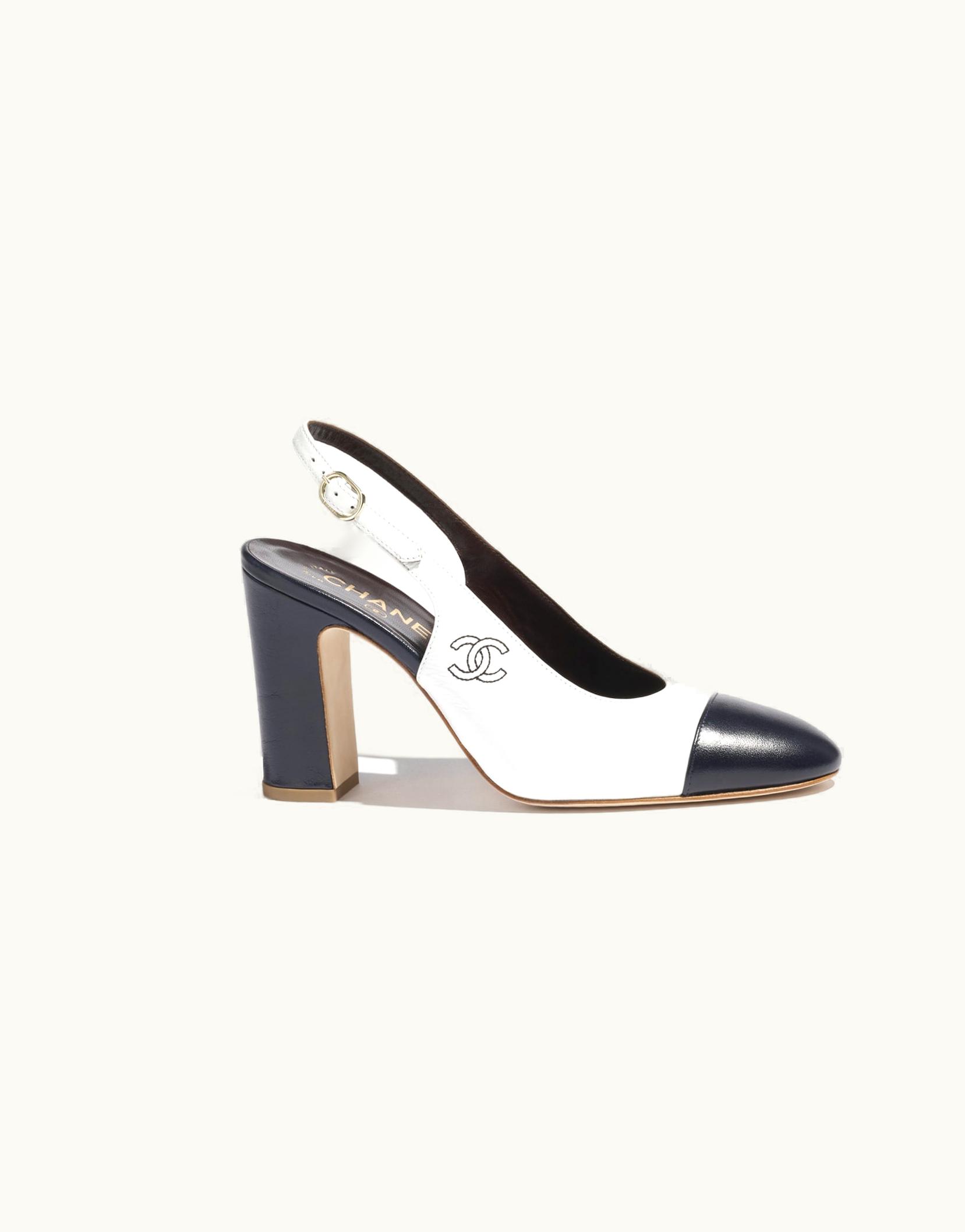 Chanel Chanel Slingbacks - Calfskin, White & Dark Navy Blue
