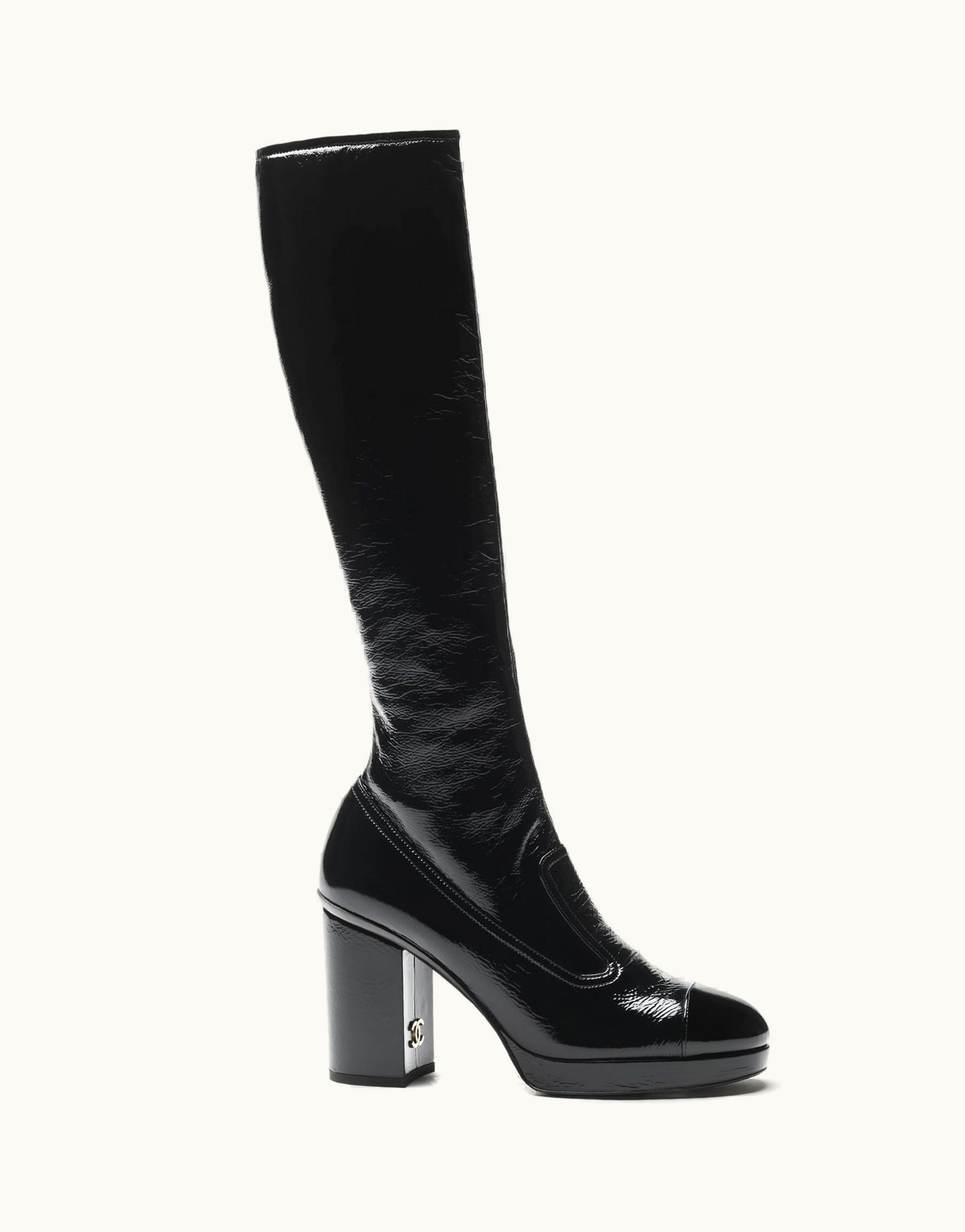 Chanel Chanel High Boots - Crumpled Shiny Fabric & Patent Calfskin, Black