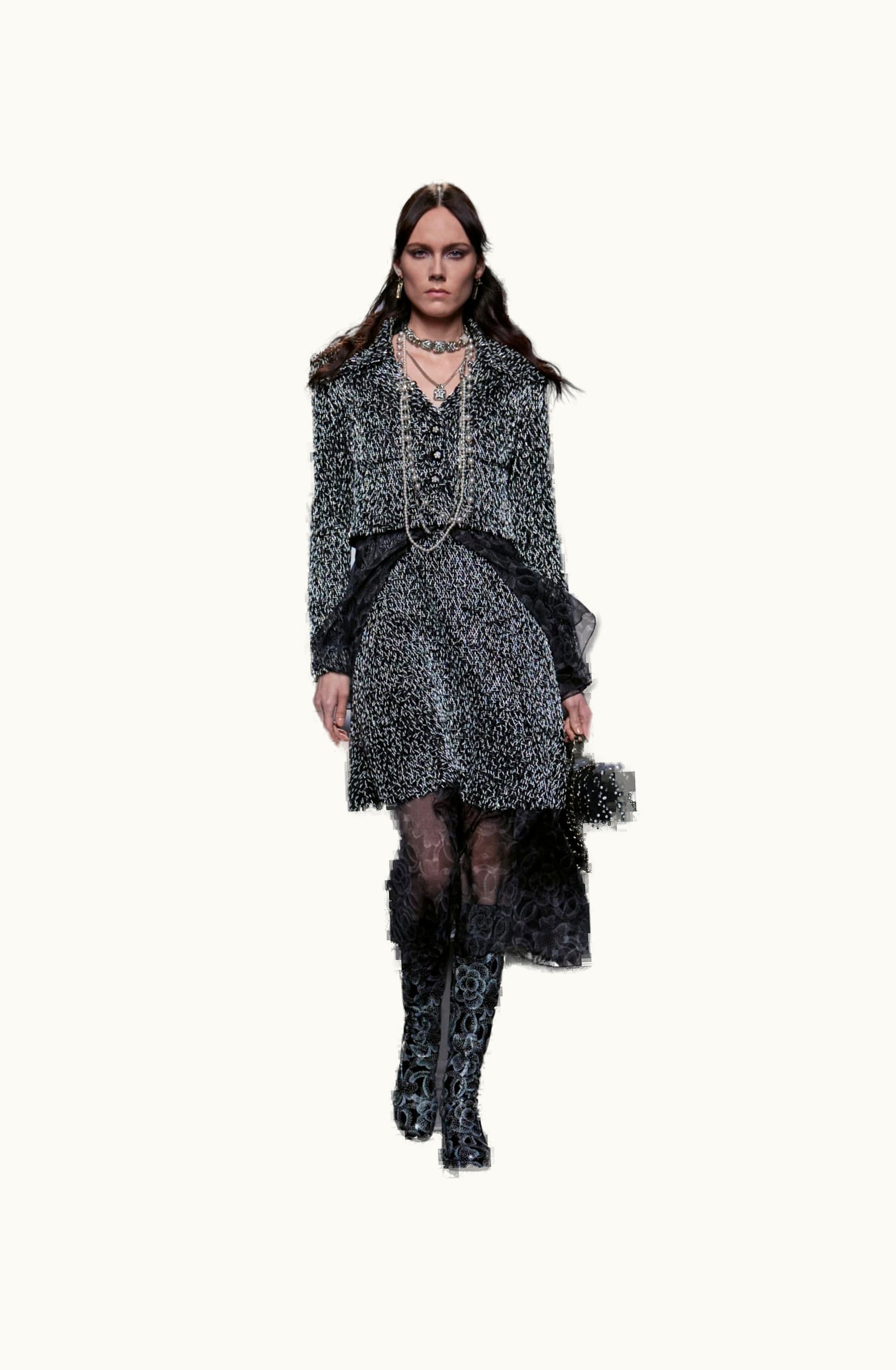 Chanel Chanel Dress - Wool Etamine, Black, Silver & White