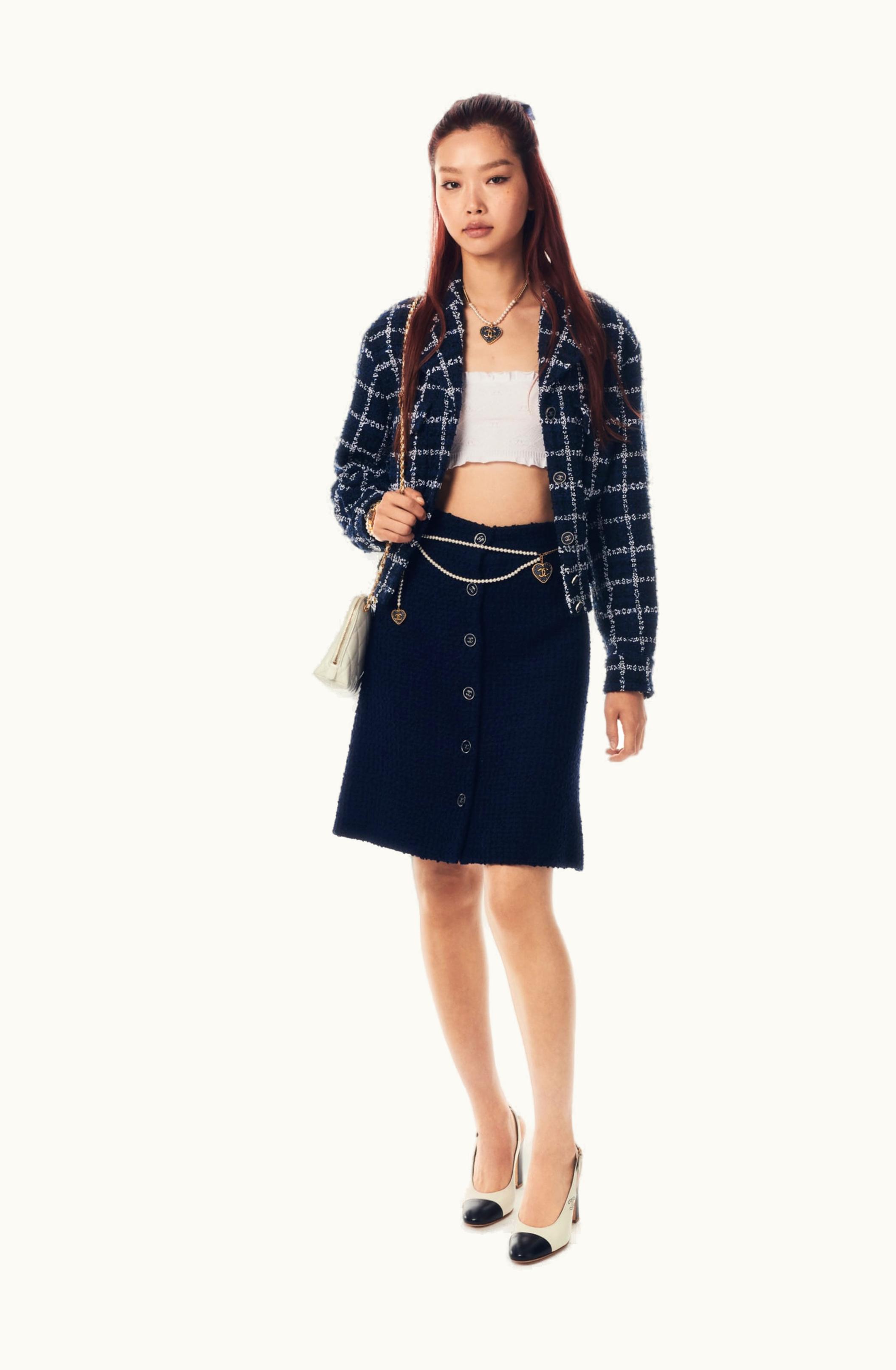 Chanel Chanel Blouson - Tweed, Navy Blue, Blue & White