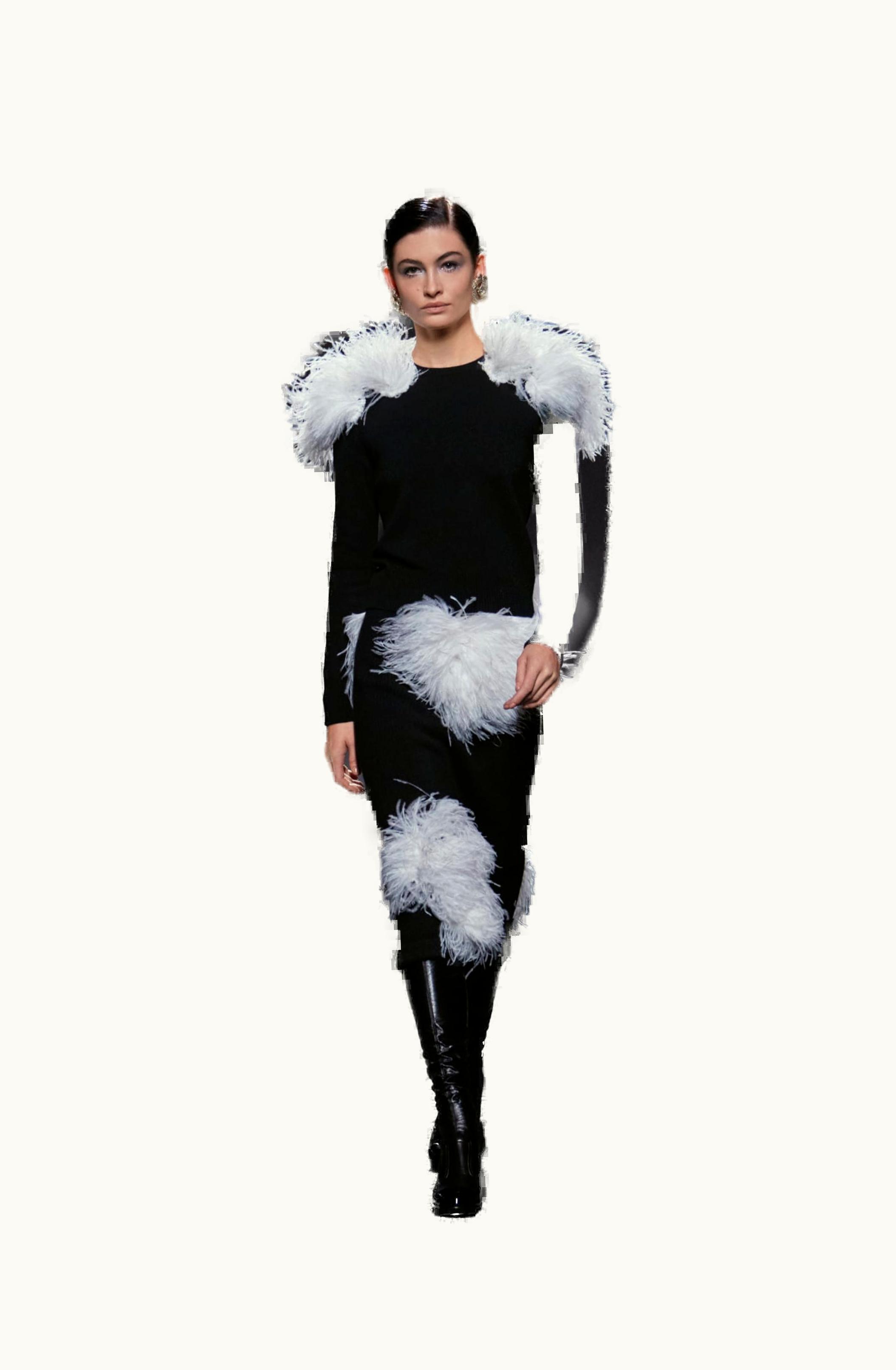 Chanel Chanel Skirt - Cashmere & Ostrich Feathers, Black & White