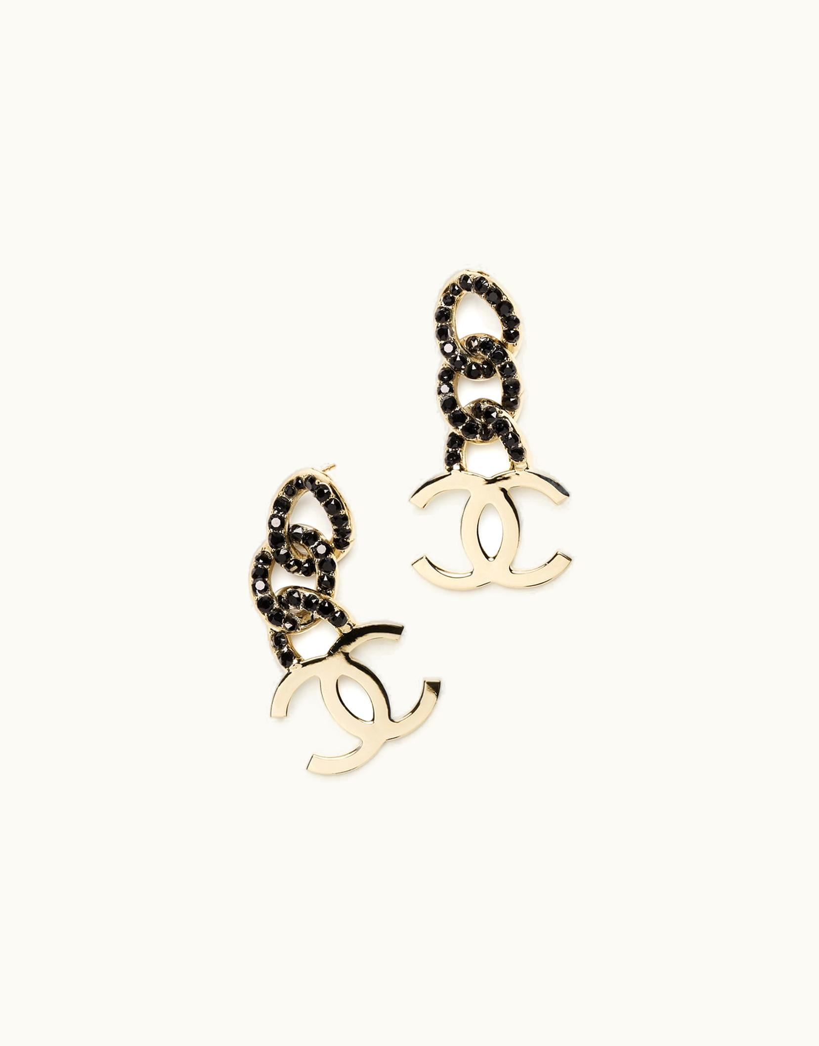 Chanel Chanel Pendant Earrings - Metal & Strass, Gold & Black