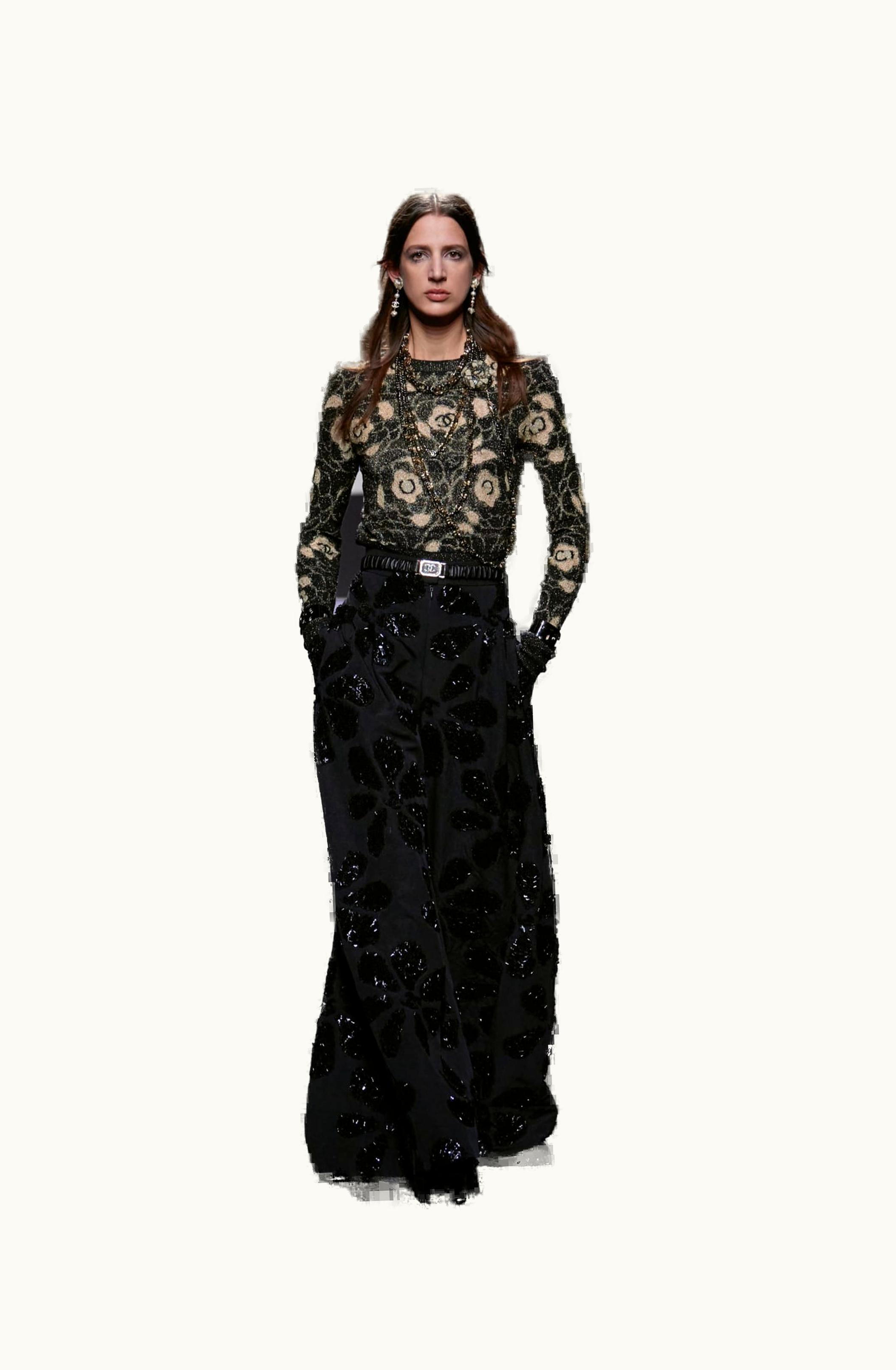 Chanel Chanel Pants - Glittered Washed Silk & Cotton Faille, Black