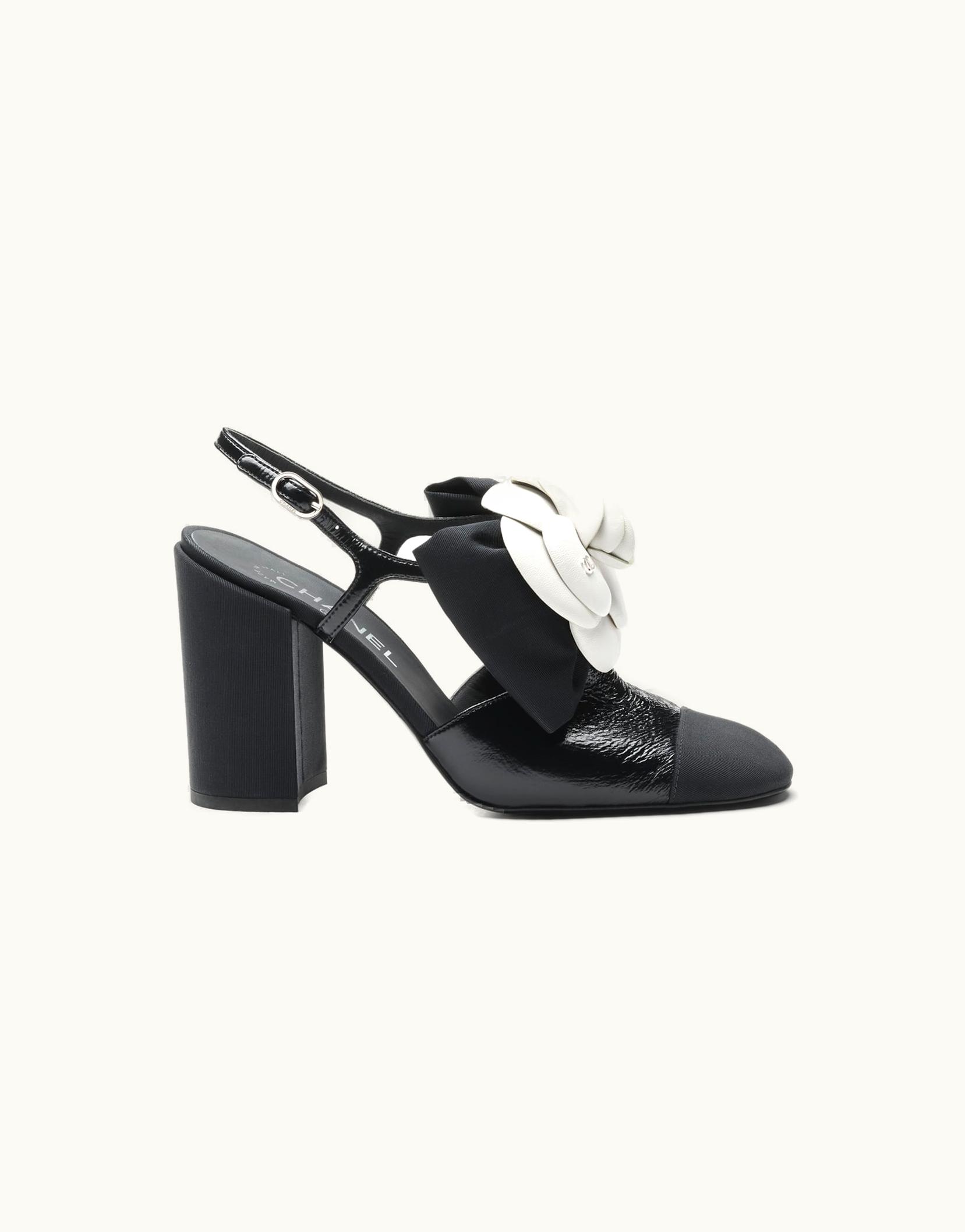 Chanel Chanel Slingbacks - Crumpled Shiny Fabric & Grosgrain, Black