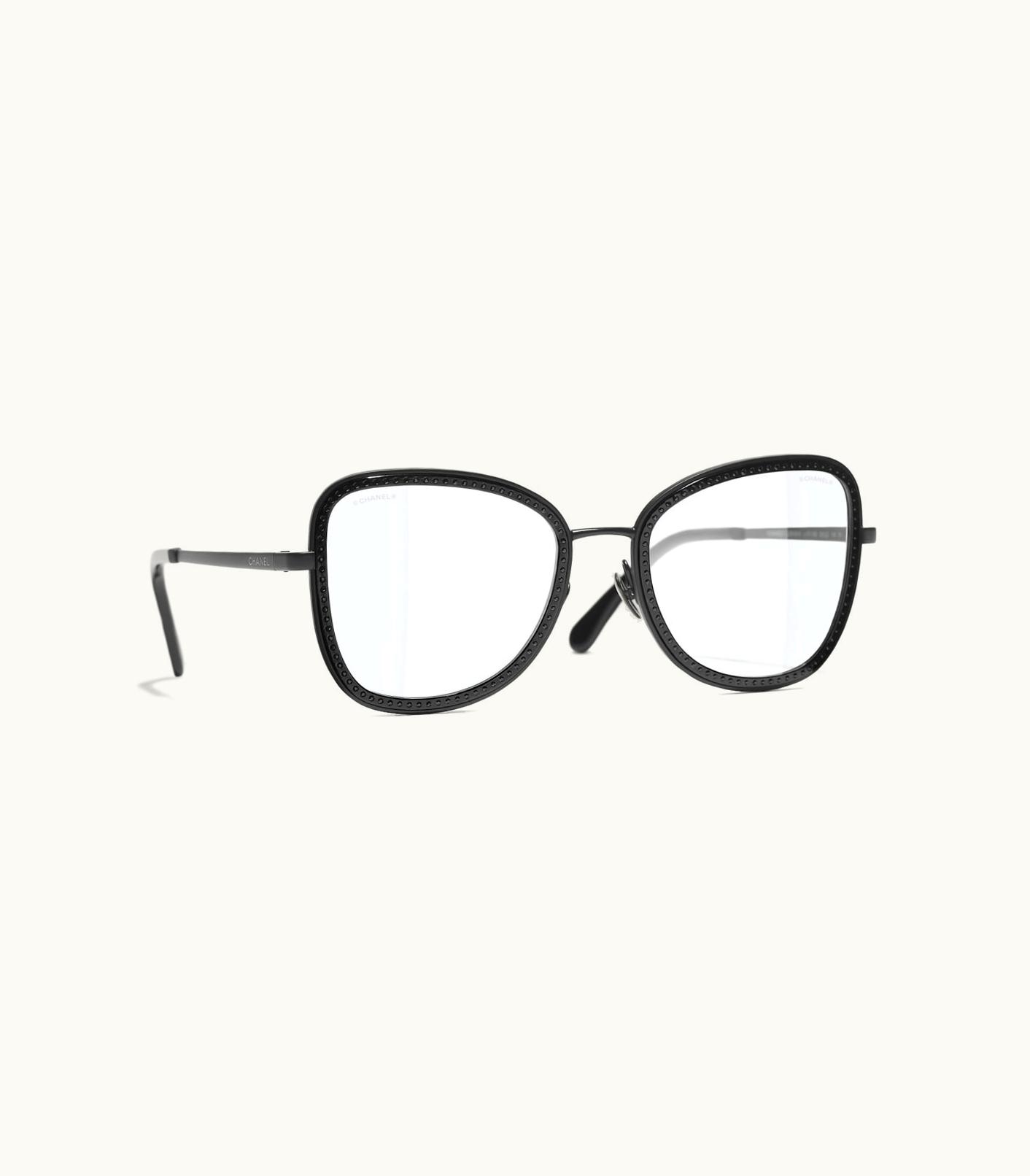 Chanel Chanel Eyewear: Square Blue Light Glasses, Metal & Strass Black