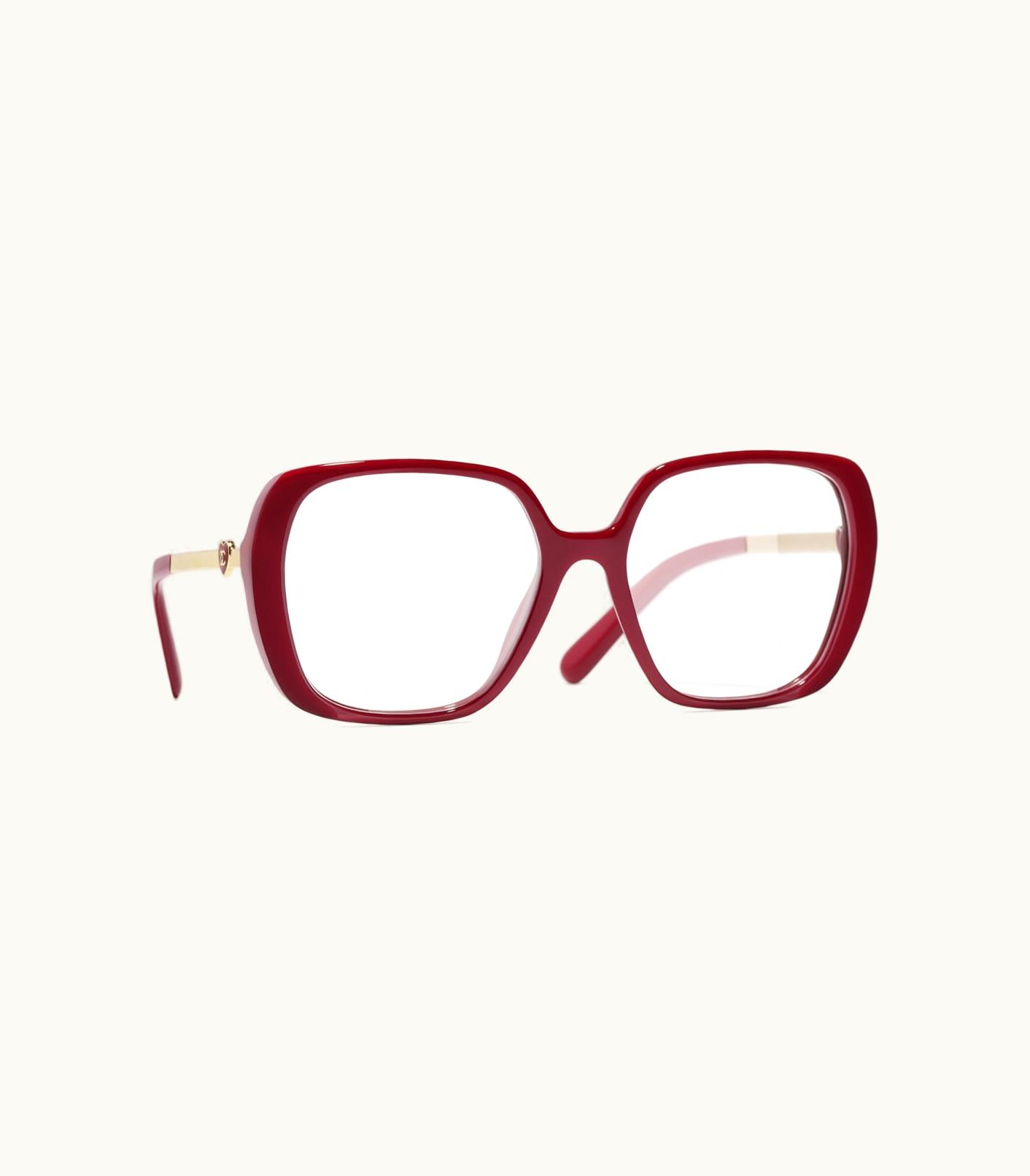 Chanel Chanel Eyeglasses: Square Eyeglasses, Acetate & Metal Red & Dark Red