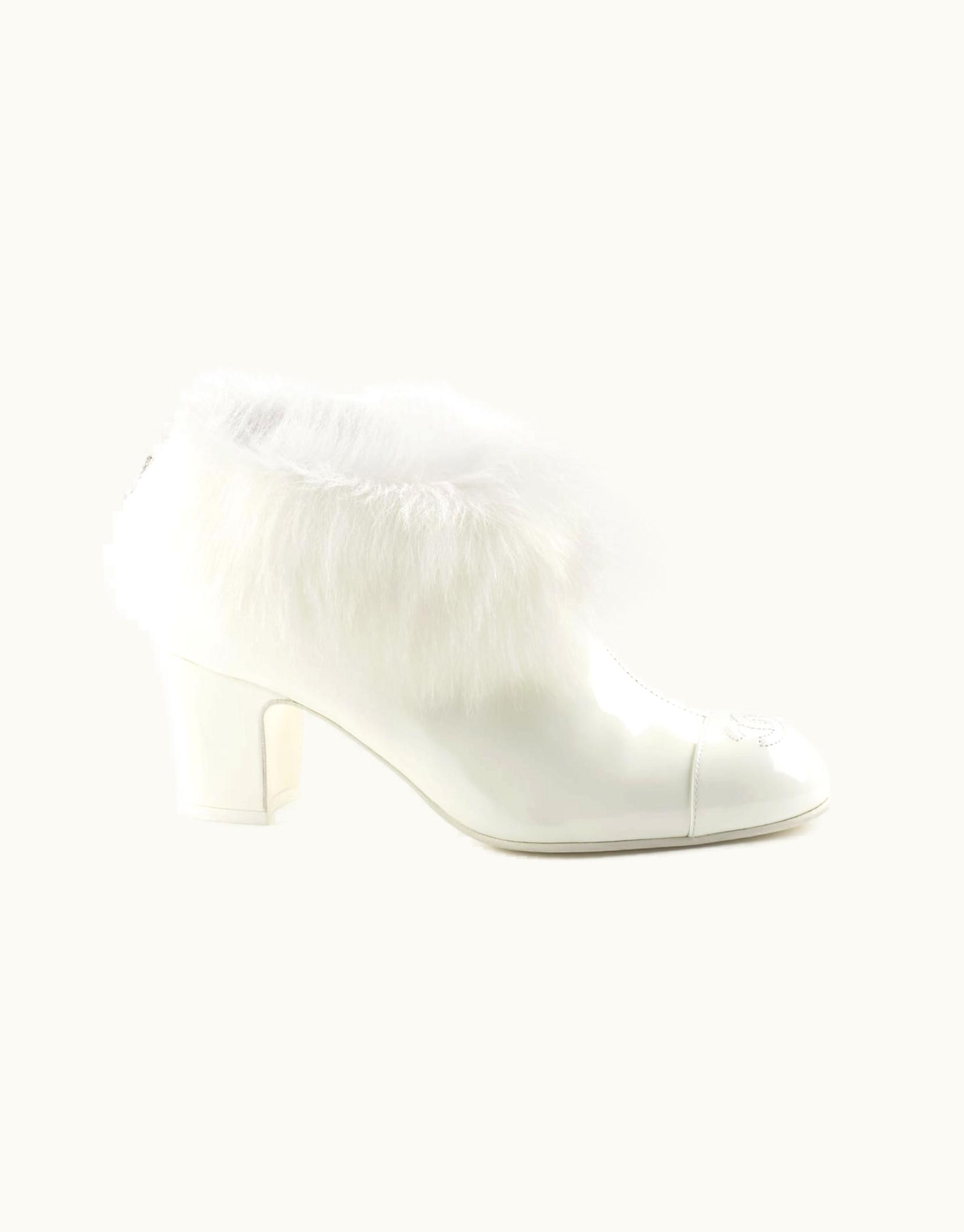Chanel Chanel Short Boots - Patent Lambskin & Shearling Lambskin, White White