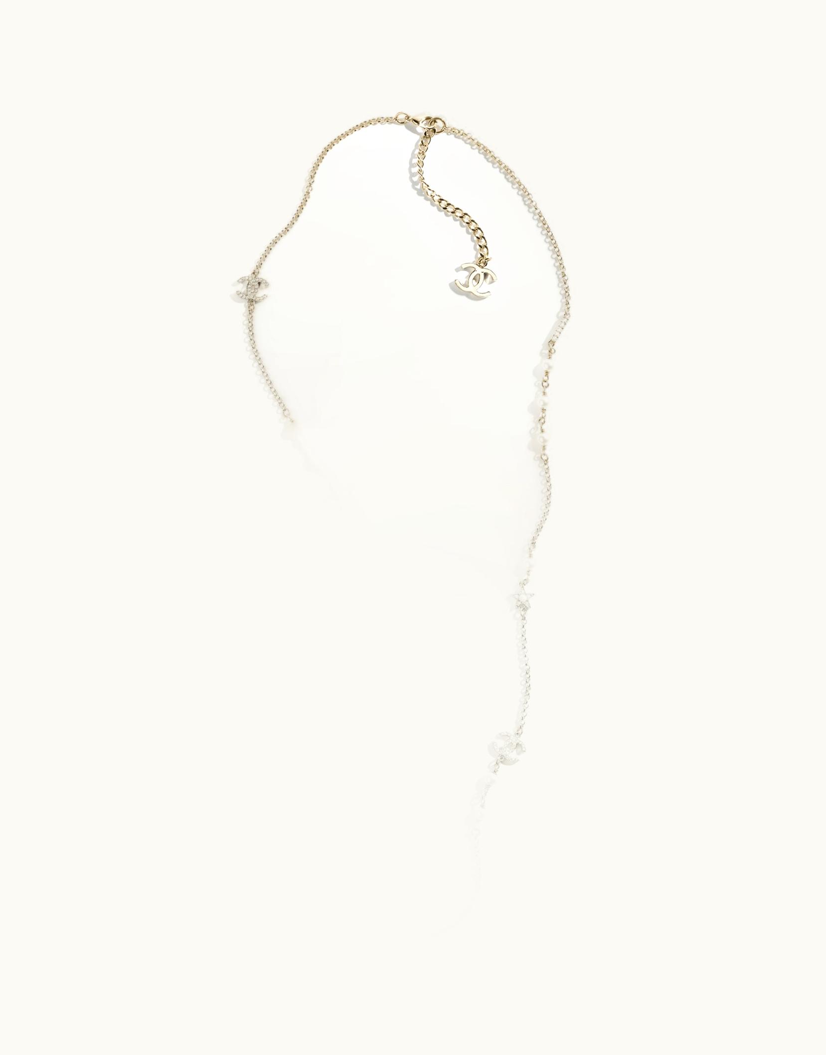 Chanel Chanel Long Necklace - Metal, Glass Pearls & Strass, Gold, Pearly White & Crystal ABC942B16070NW151