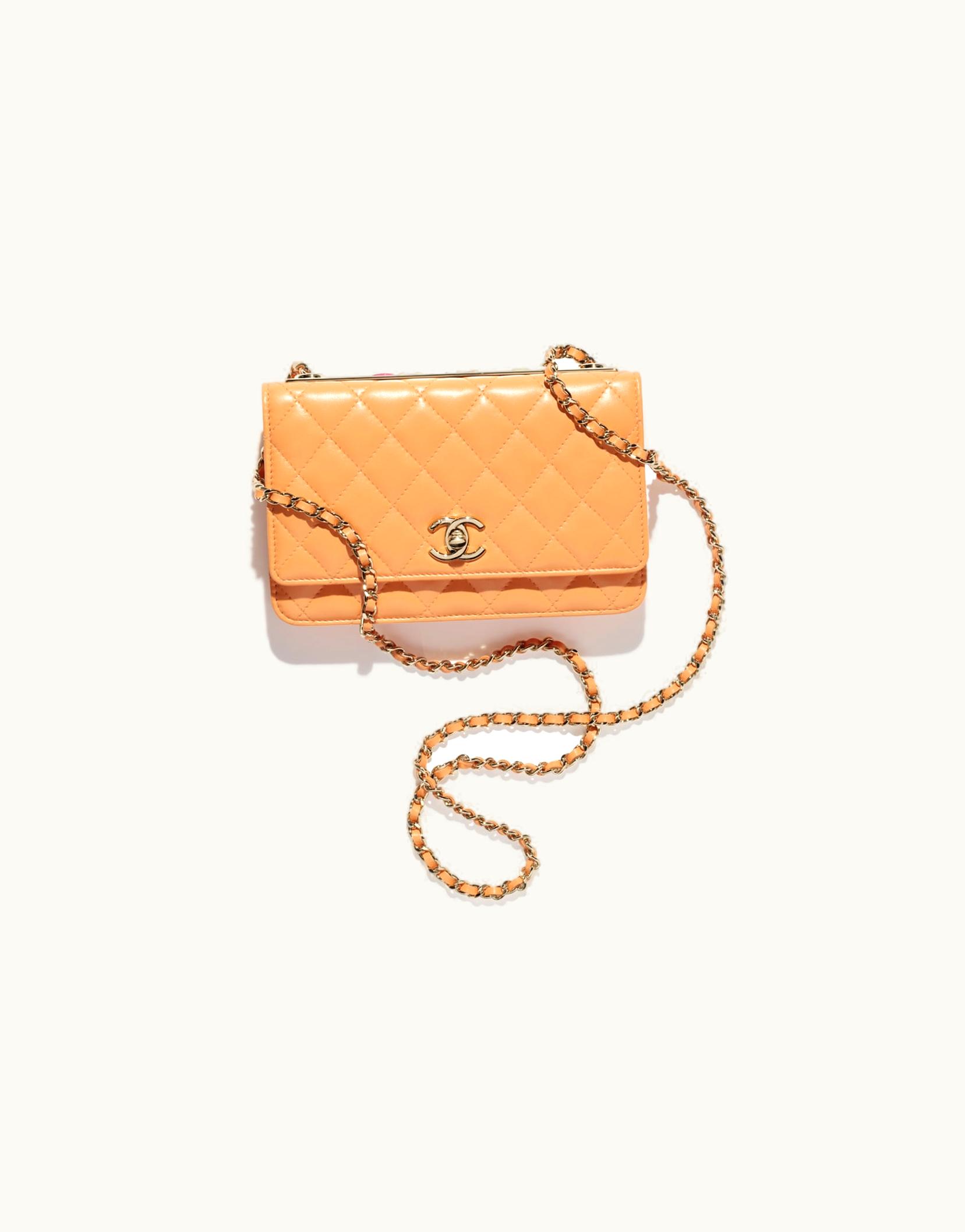 Chanel Chanel Wallet On Chain - Lambskin, Gold-Tone & Lacquered Metal, Orange