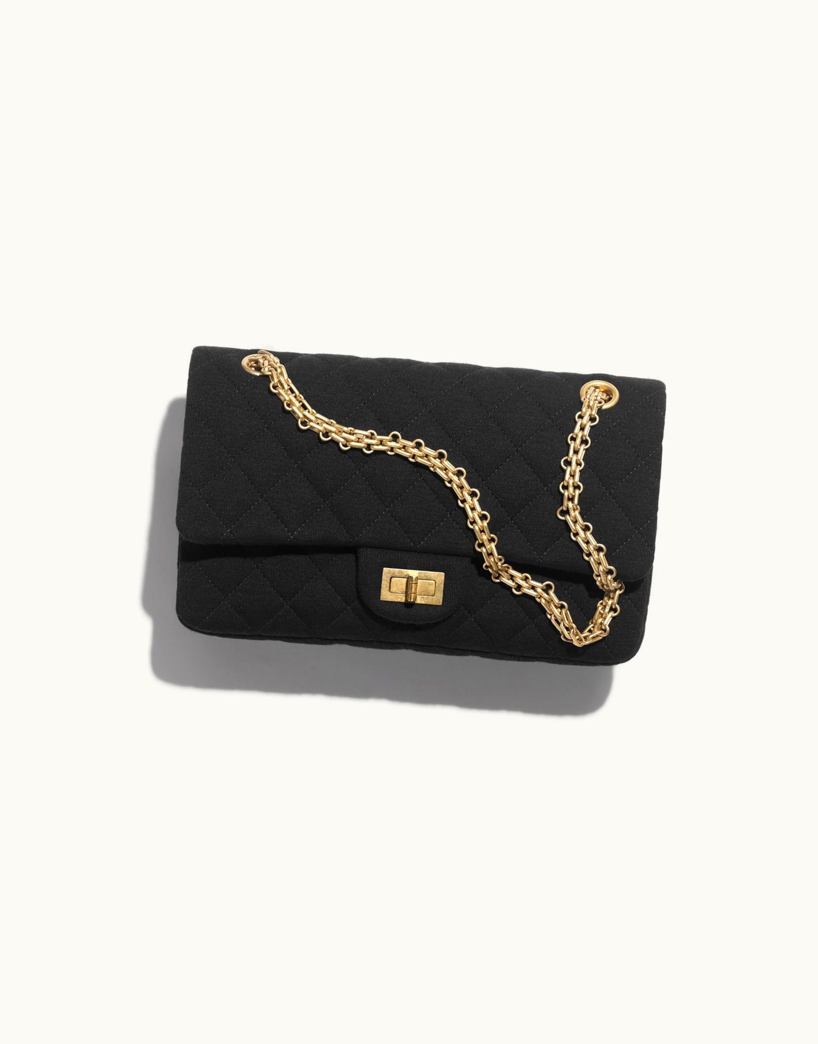 Chanel Chanel 2.55 Handbag, Wool Jersey & Gold-Tone Metal, Black