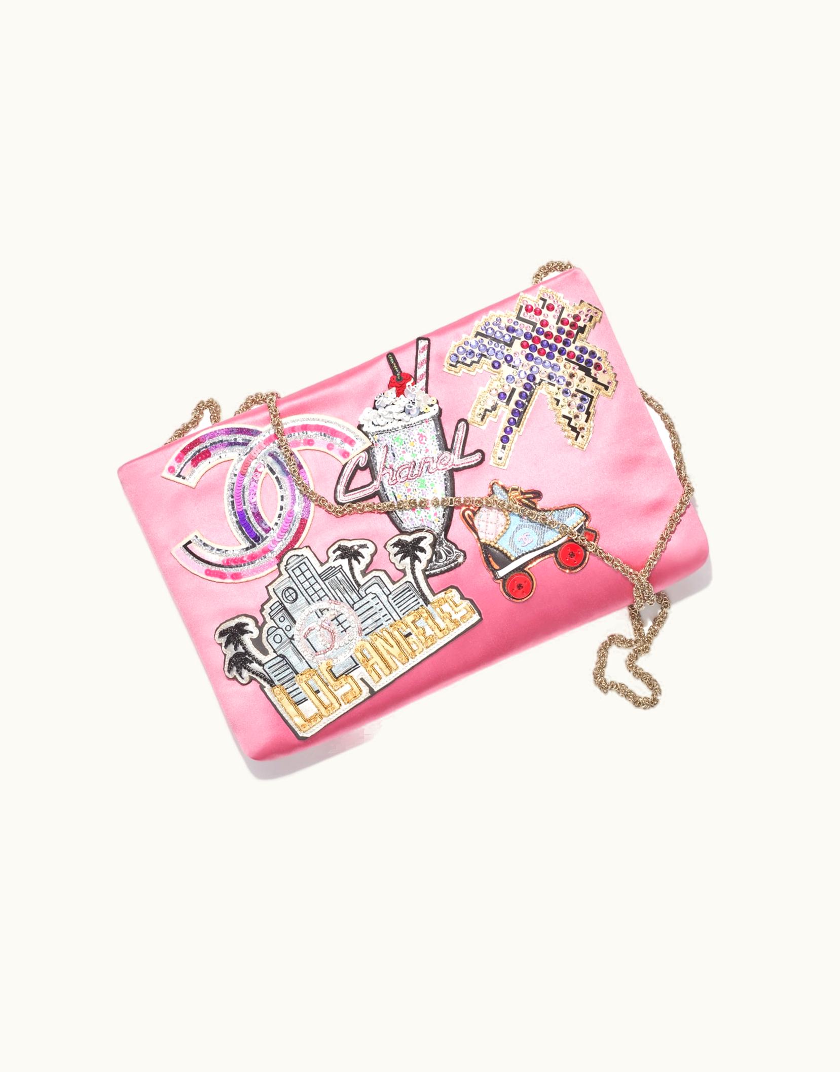 Chanel Chanel Clutch, Embroidered Satin, Sequins, Glass Beads, Strass & Gold-Tone Metal, Pink & Multicolor