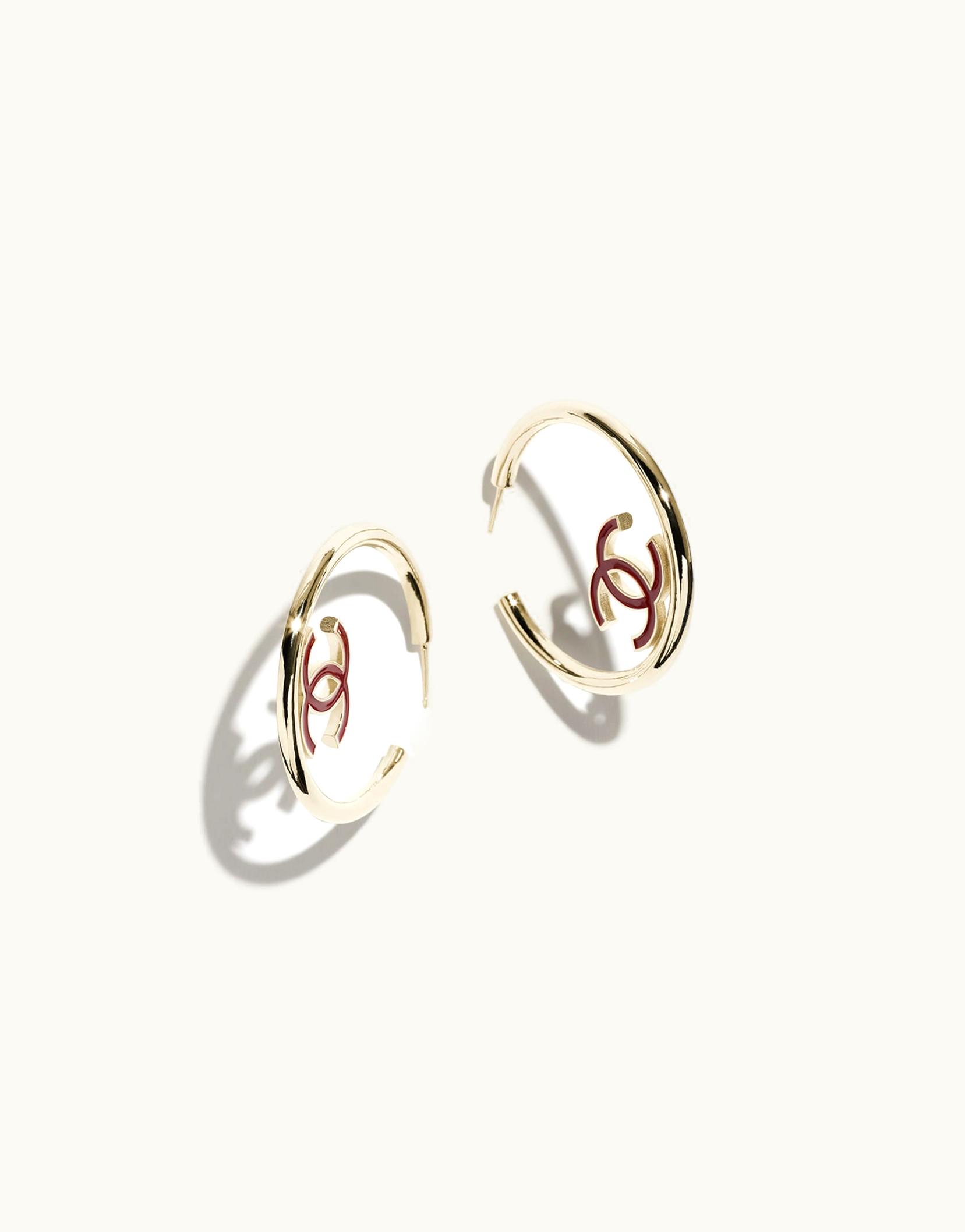 Chanel Chanel Hoop Earrings - Metal, Black, Red & Gold