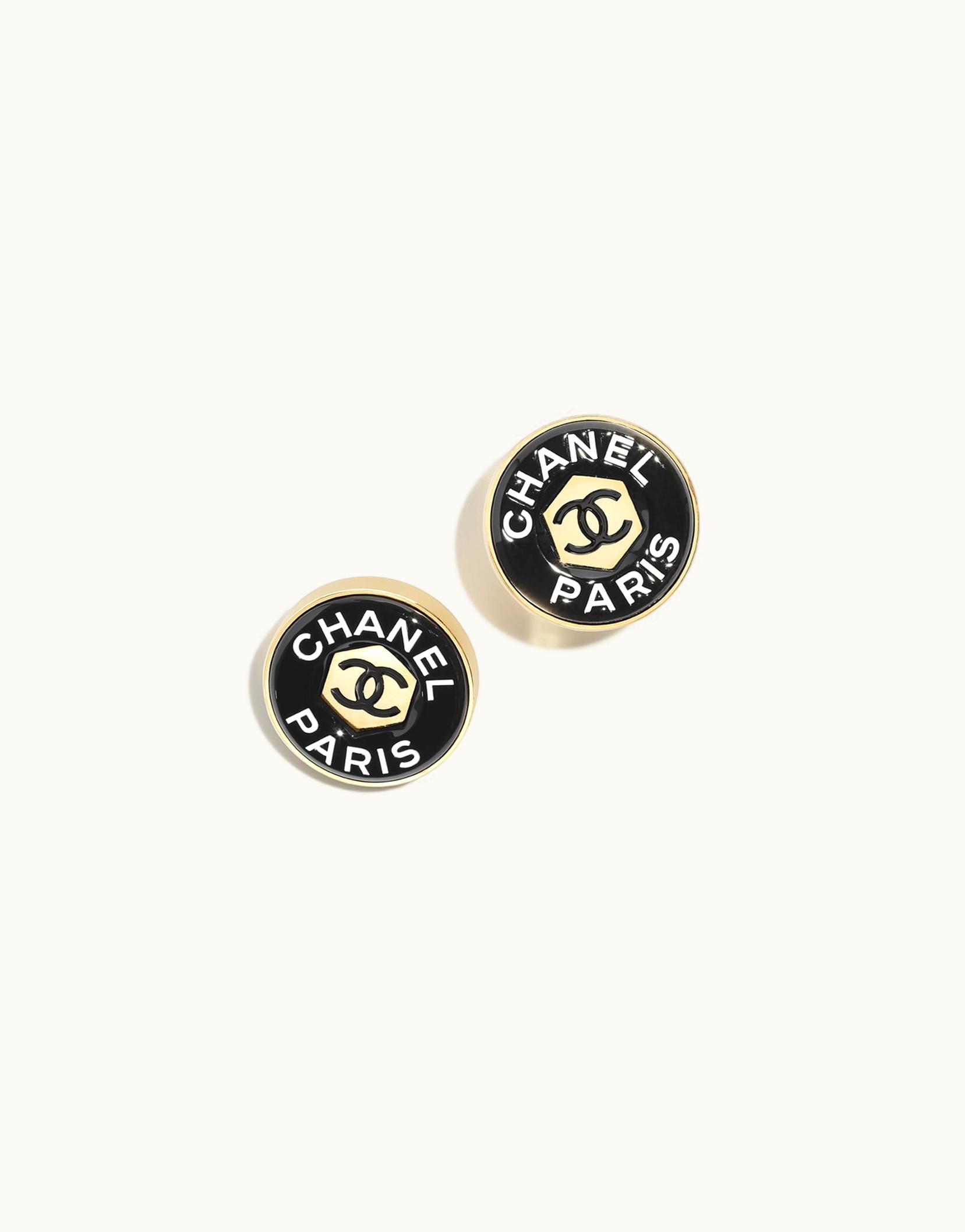 Chanel Chanel Stud Earrings - Metal & Resin, Gold, Black & White