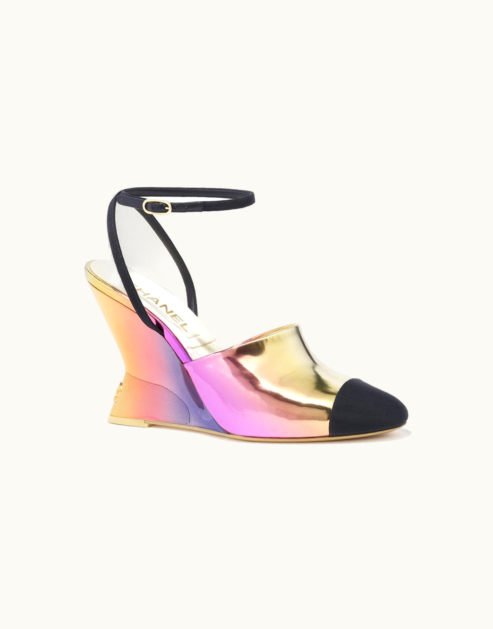 Chanel Chanel Slingbacks - Laminated Calfskin & Grosgrain, Pink, Orange, Yellow & Black