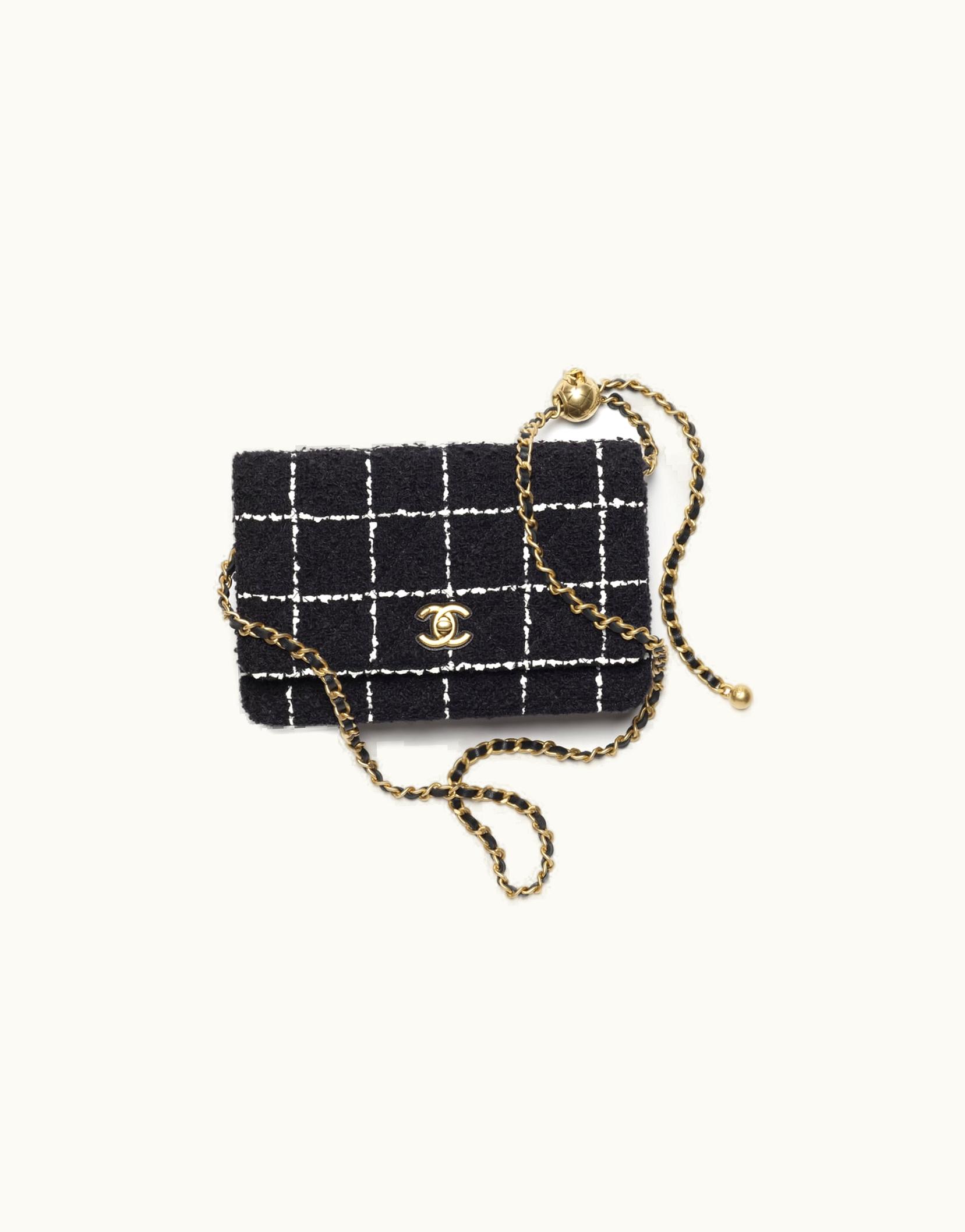 Chanel Chanel Wallet On Chain - Wool Tweed & Gold-Tone Metal, Black & White