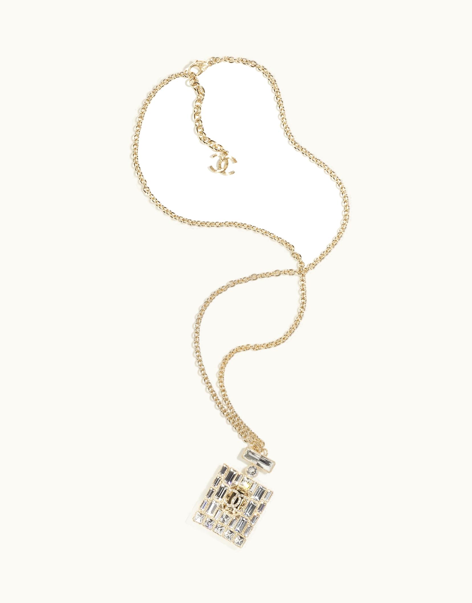 Chanel Chanel Long Pendant Necklace - Metal & Strass, Gold & Crystal