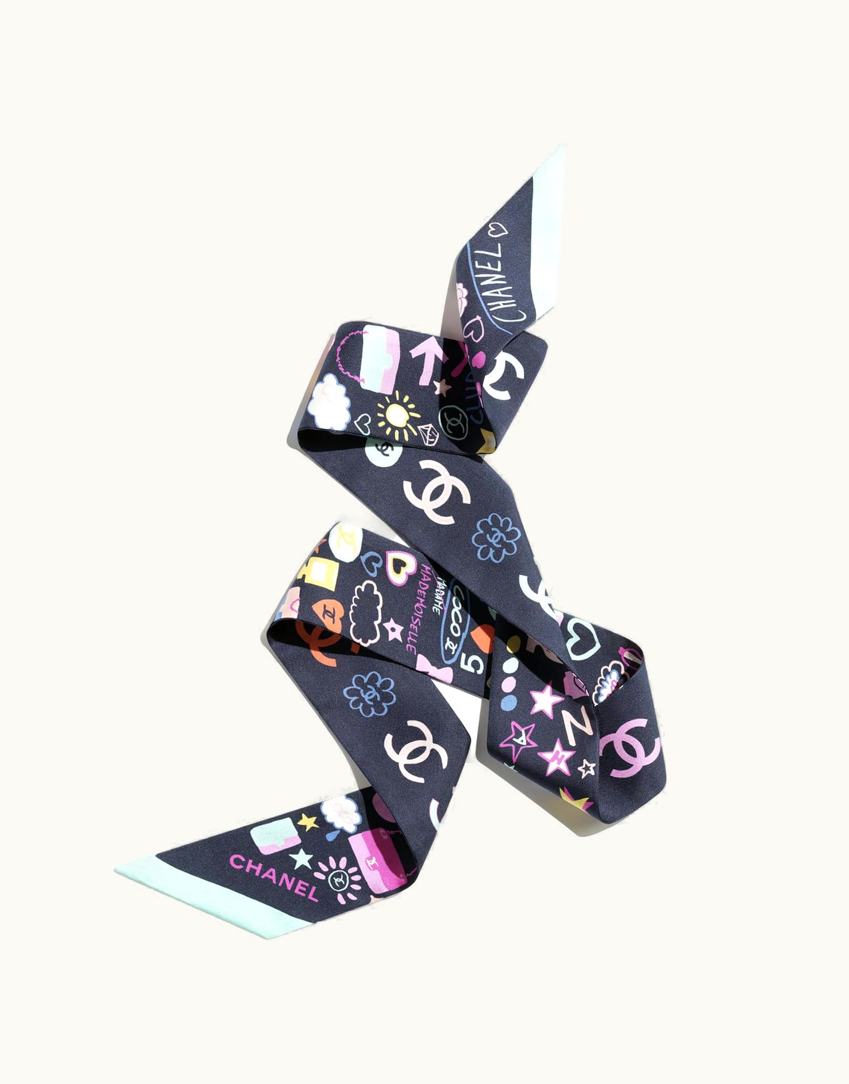 Chanel Chanel Slim Bandeau - Silk Twill, Navy Blue, Turquoise & Multicolor