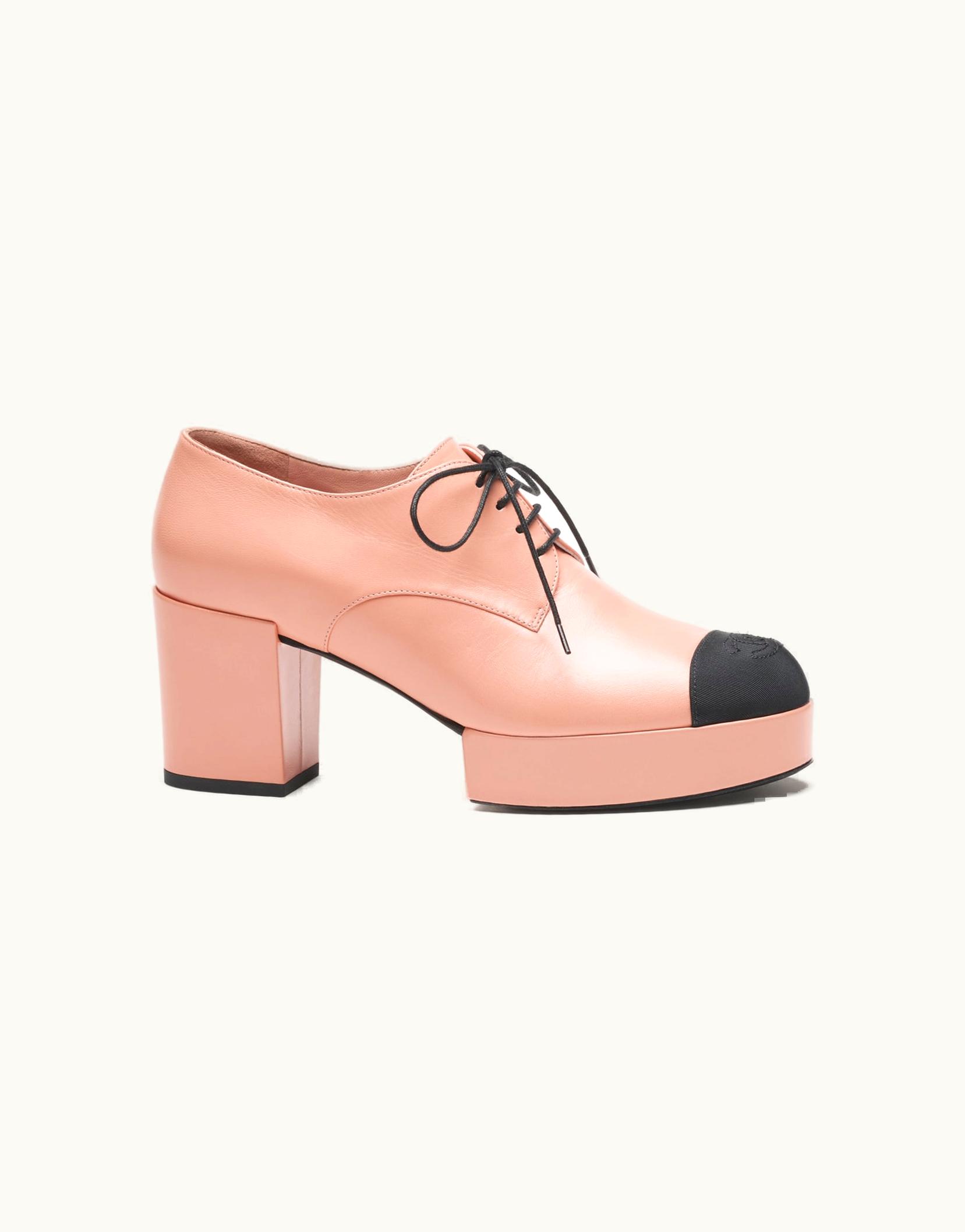Chanel Chanel Lace-up Shoes - Shiny Goatskin & Grosgrain, Light Pink & Black