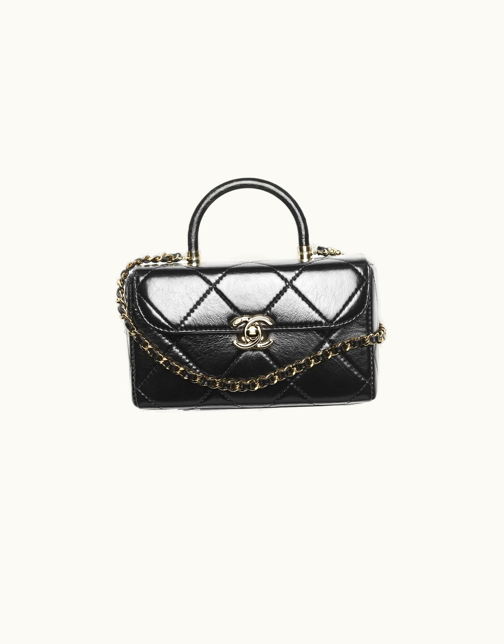 Chanel Chanel Mini Box Bag, Shiny Calfskin & Gold-Tone Metal, Black