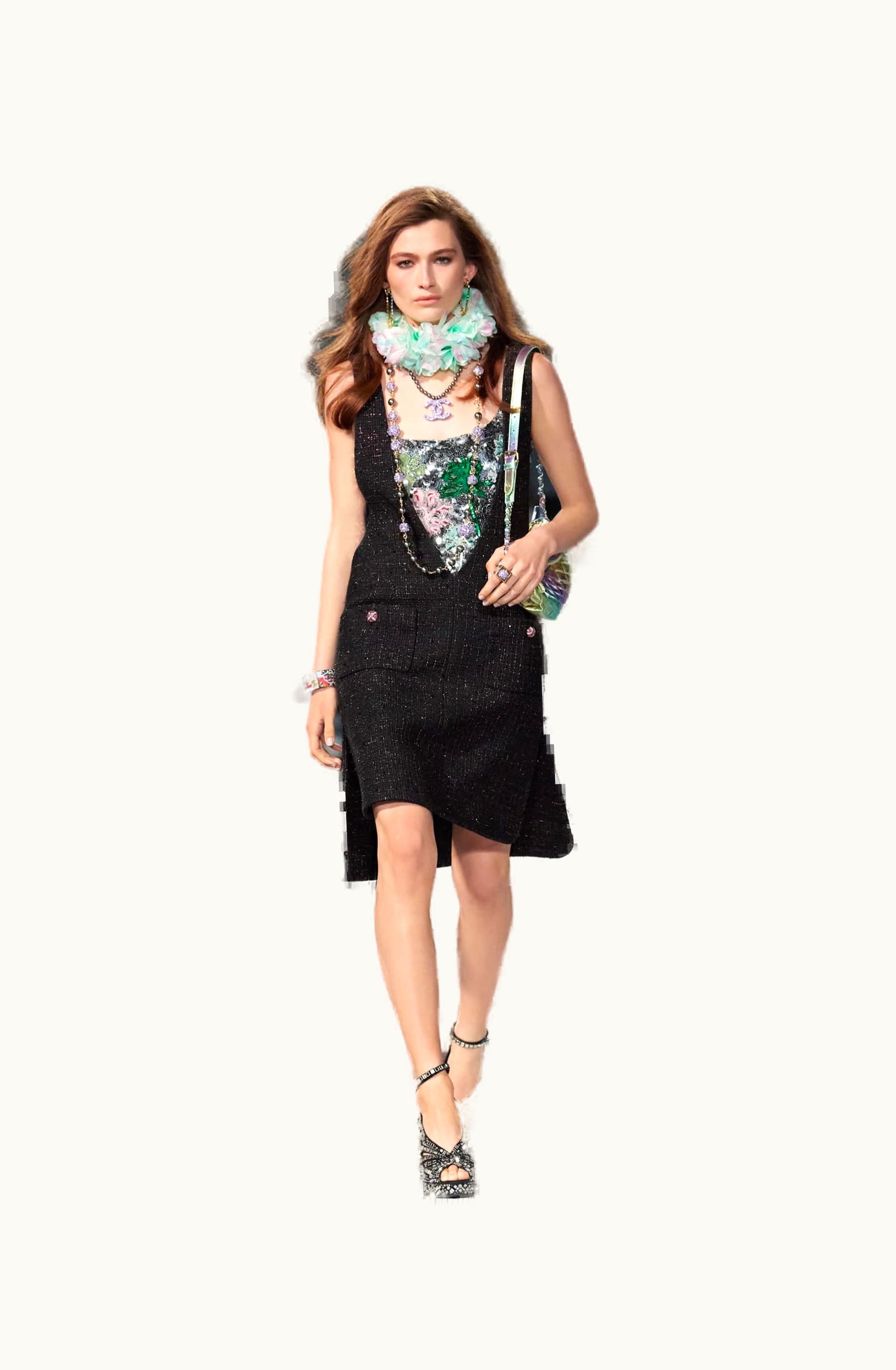 Chanel Chanel Top - Embroidered Silk Organza, Black, Silver, Green & Pink