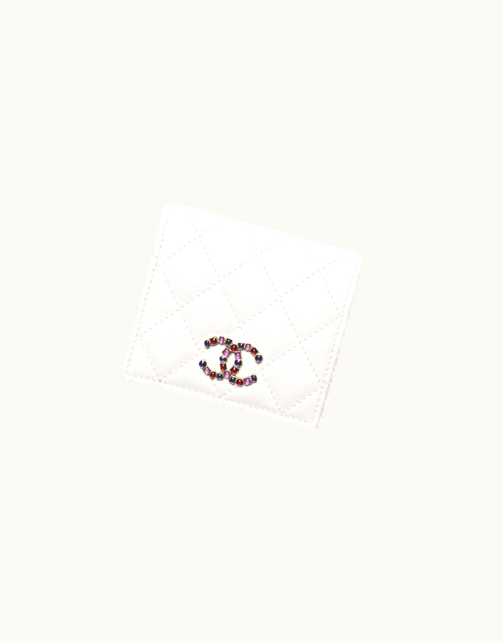 Chanel Chanel Small Wallet - Shiny Grained Calfskin, Enamel & Gold-Tone Metal, White
