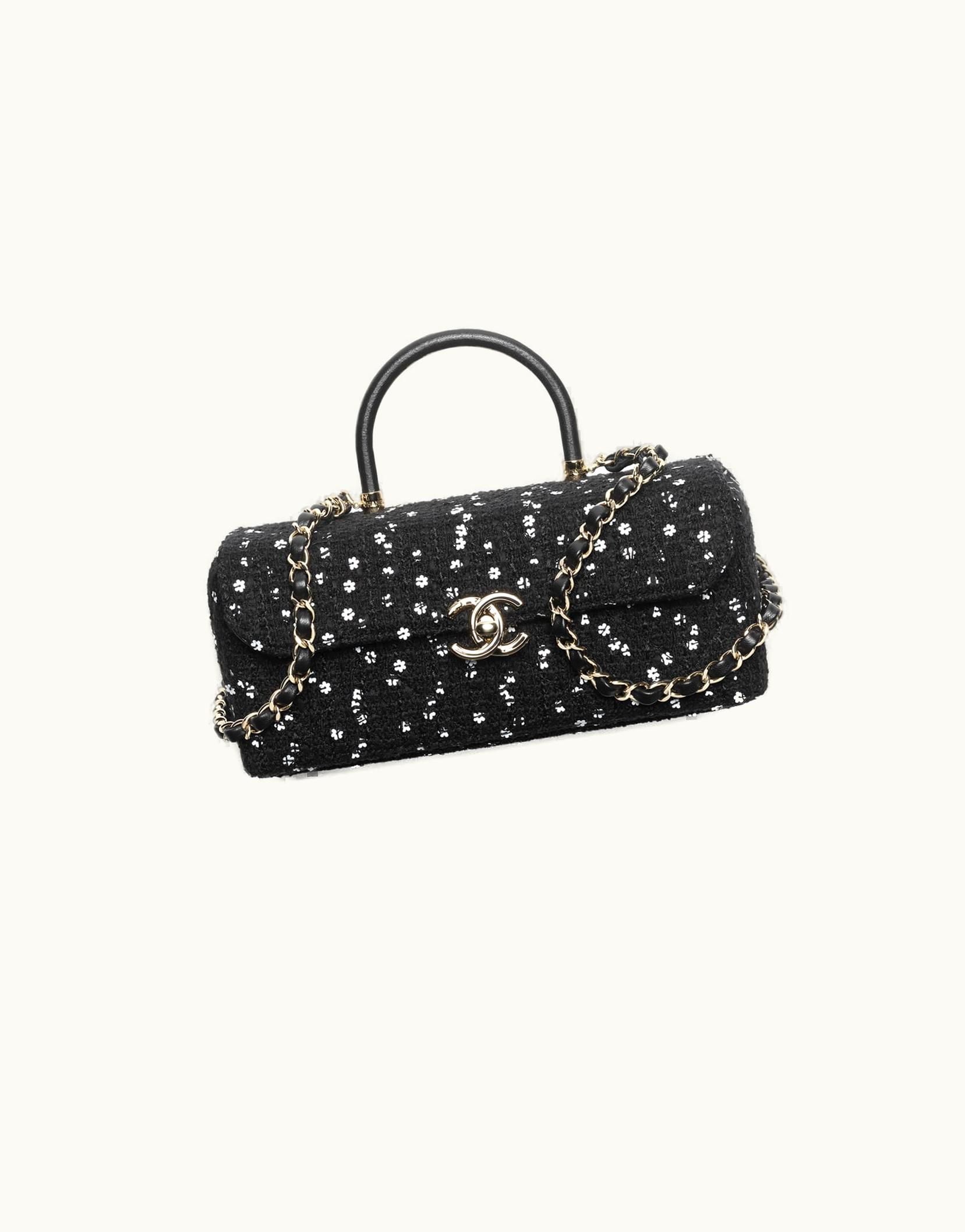 Chanel Chanel Box Bag, Tweed, Sequins & Gold-Tone Metal, Black & White