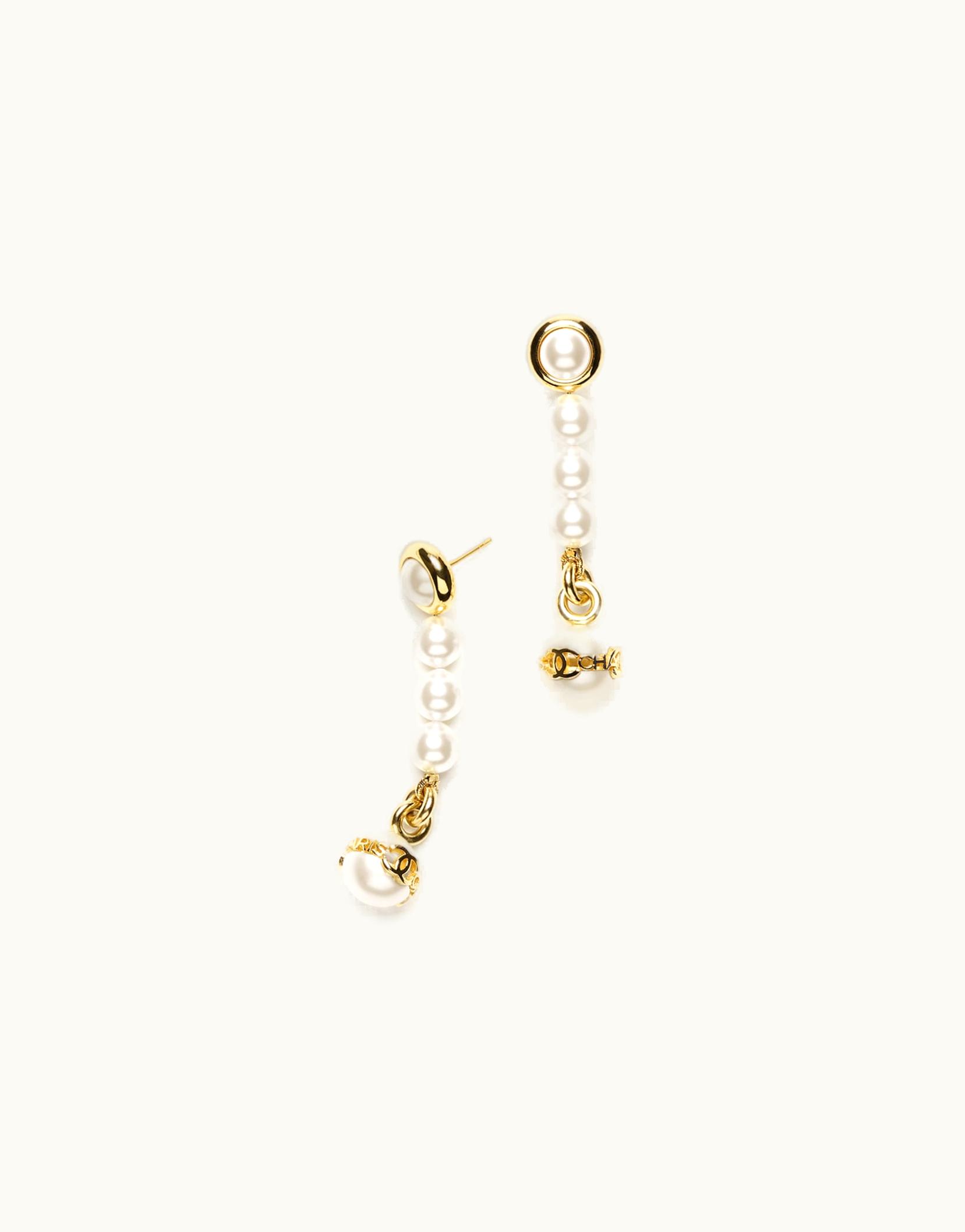 Chanel Chanel Pendant Earrings - Metal, Glass Pearls & Imitation Pearls, Dark Gold & Pearly White