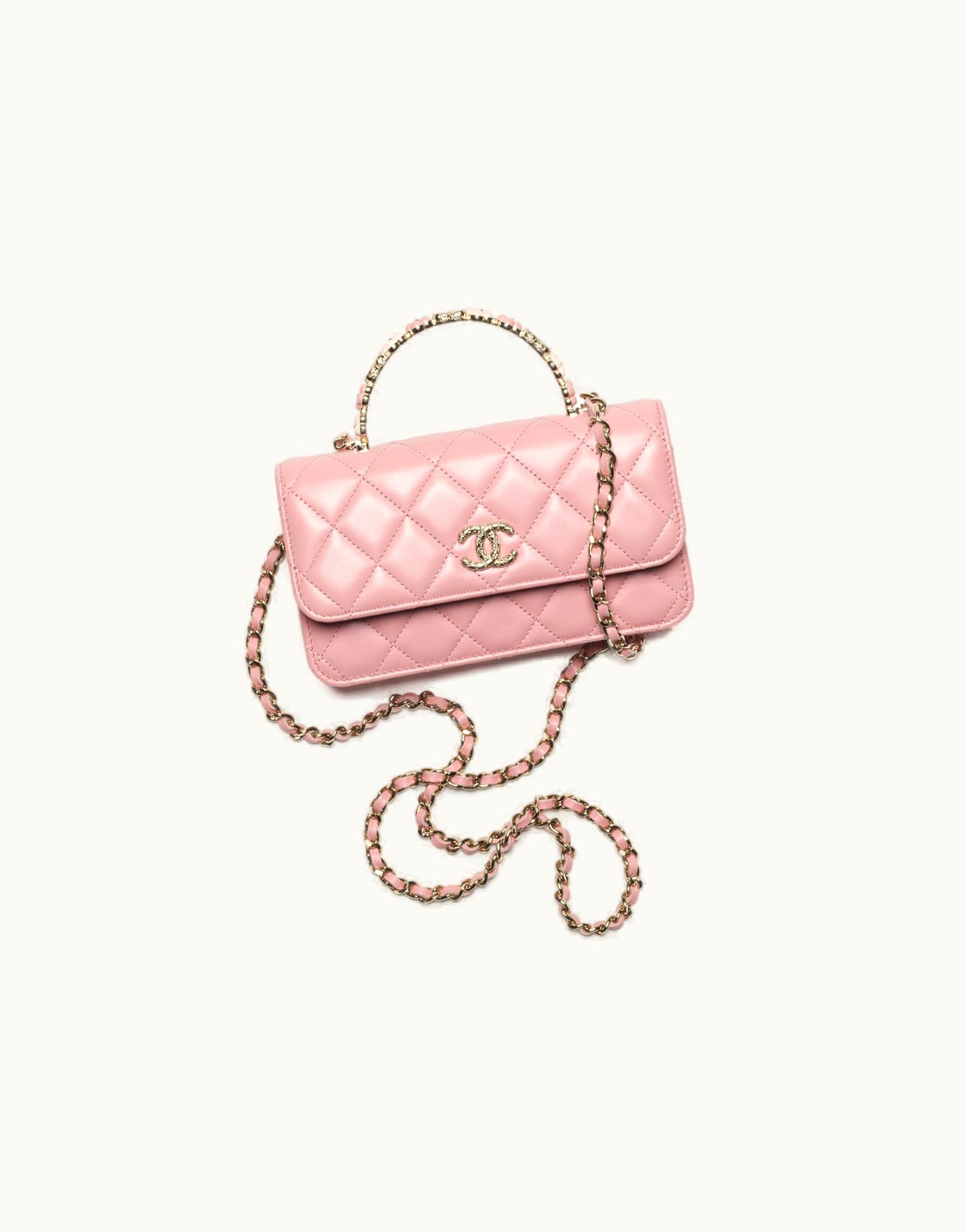 Chanel Chanel Flap Phone Holder With Chain - Lambskin, Resin & Gold-Tone Metal, Pink